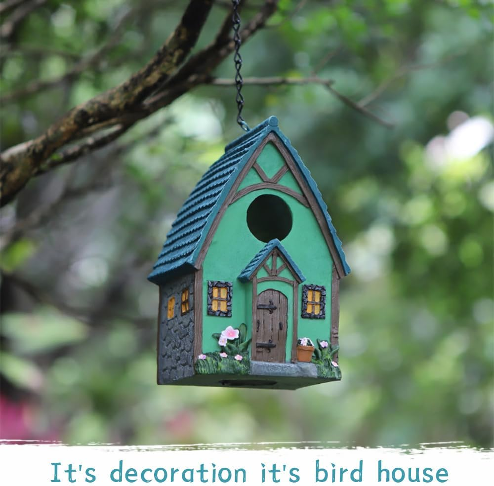 Outdoor Birdhouse, Hanging Natural Bird Nest, Resting Place, Resin Colorful Bird Nest Box with Hanging Chain, for Outdoor Garden Backyard Decoration, Birdhouse for Wrens, Finches, Cardinals image number 5