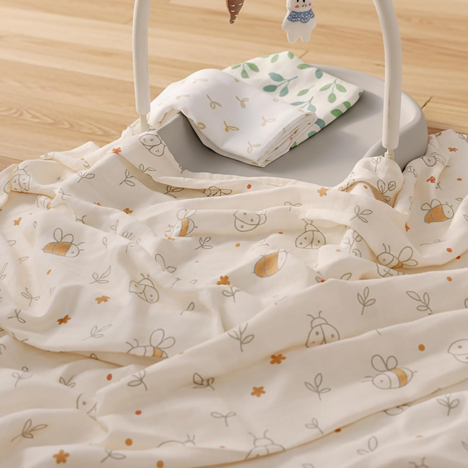 HECCEI Baby Swaddle Blankets, 70% Bamboo 30% Cotton Muslin Swaddle Blanket, Large Breathable Receiving Blankets for Newborn, Boy and Girl Swaddles, Registry & Gift, 47 X 47 Inches (Sprouts) - Aqua Dreams image number 6