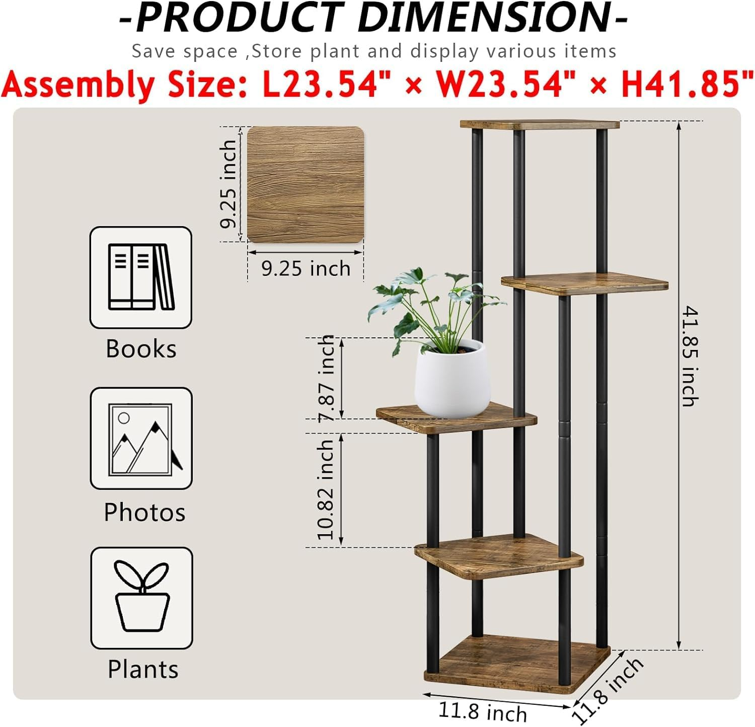 Plant Stand 5 Tier Indoor Metal Flower Shelf for Multiple Plants Corner Tall Flower Holders for Patio Garden Living Room Balcony Bedroom, Black image number 3