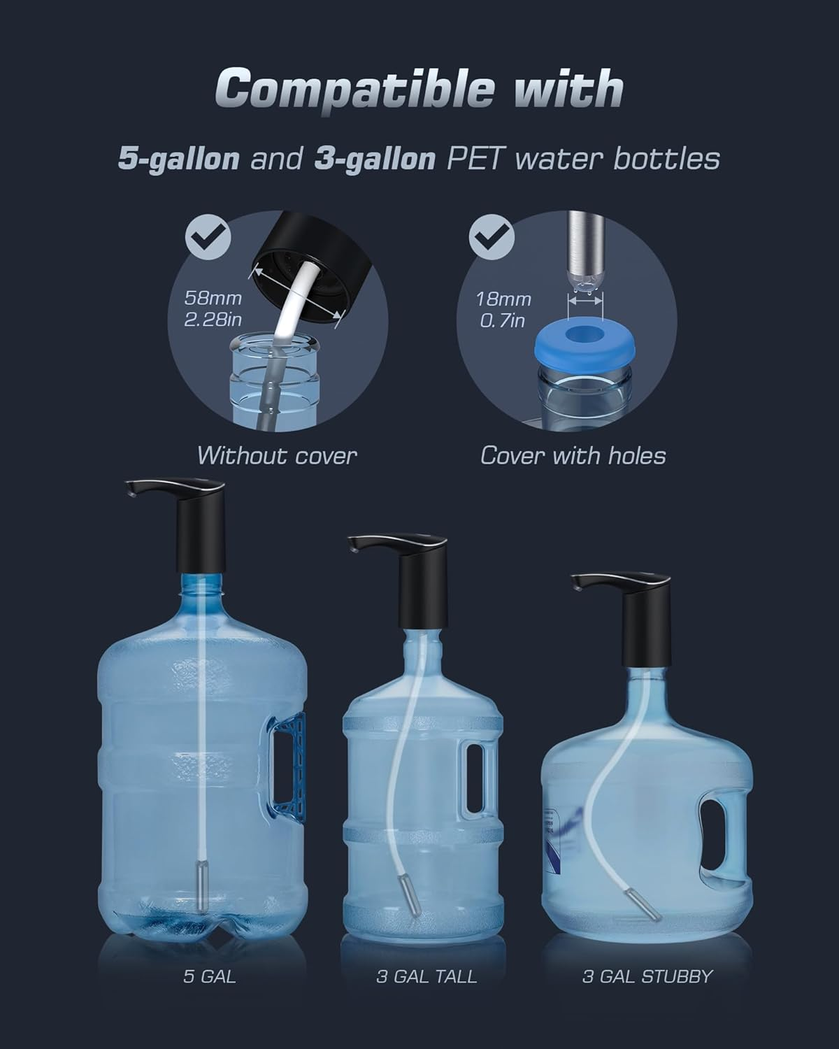 Redsack Rechargeable Water Dispenser Pump for 5 Gallon Bottle, Electric USB-C Large Flow Water Jug Dispenser, Portable Automatic Submersible Bottle Pump Silent Operation for Camping Home Office image number 6