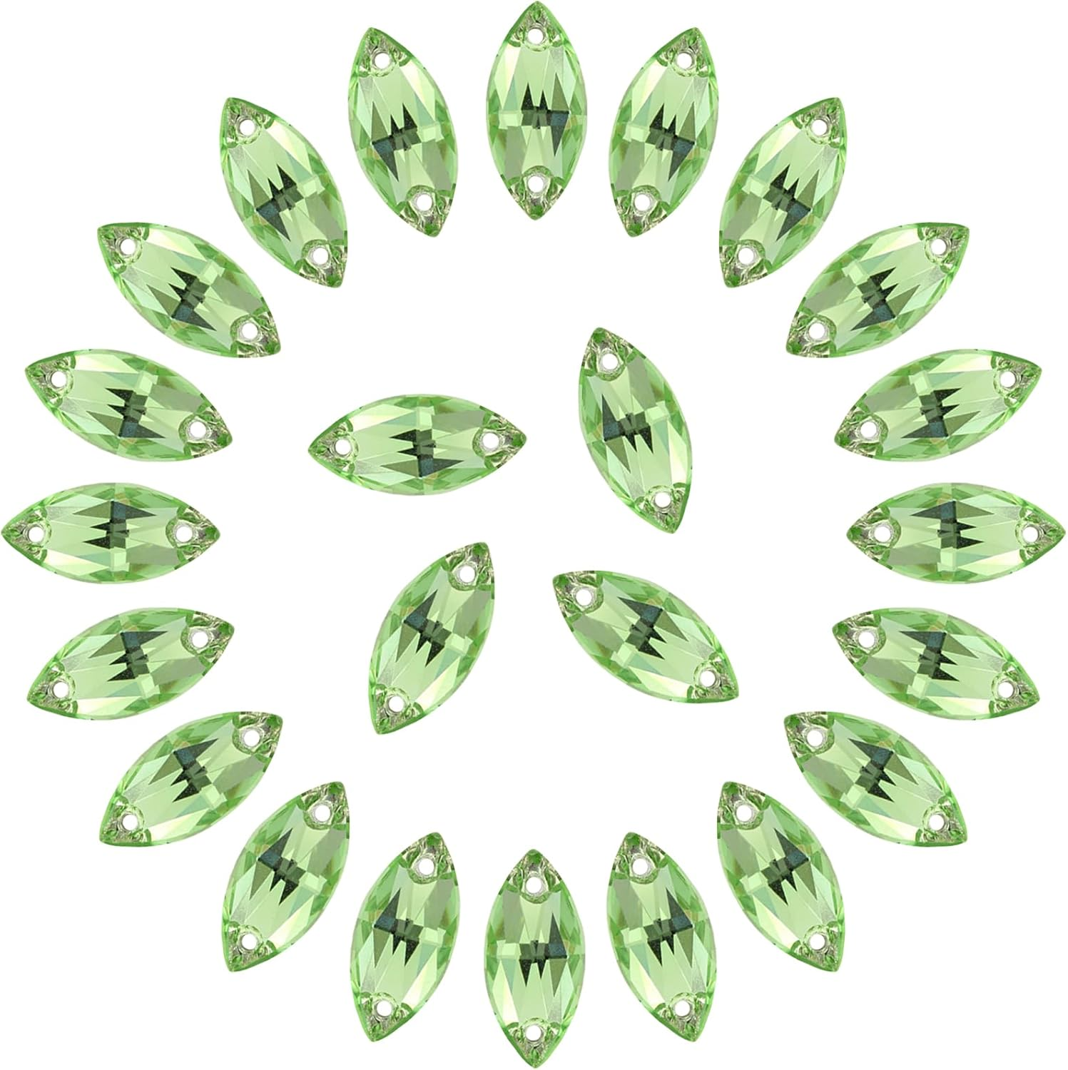 Horse Eye Rhinestones Flatback Sew on Rhinestone with 2 Holes 36Pcs 9X18Mm Glass Navette Shape Rhinestones for Crafts Project,Clothes,Costume,Shoes,Bags,Green image number 6
