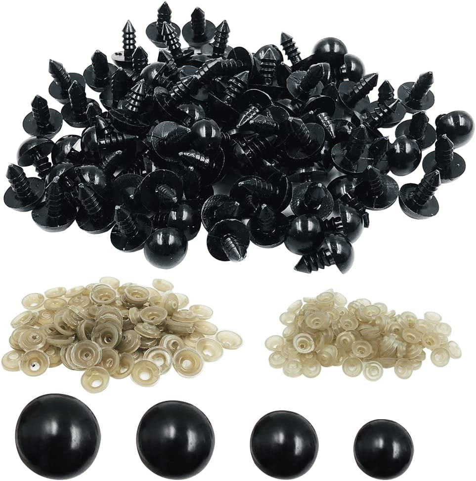 Findtop 1000 Pieces Black Plastic Safety Eyes with Washers for Stuffed Animal Eyes DIY Craft Projects (4 Sizes) image number 3