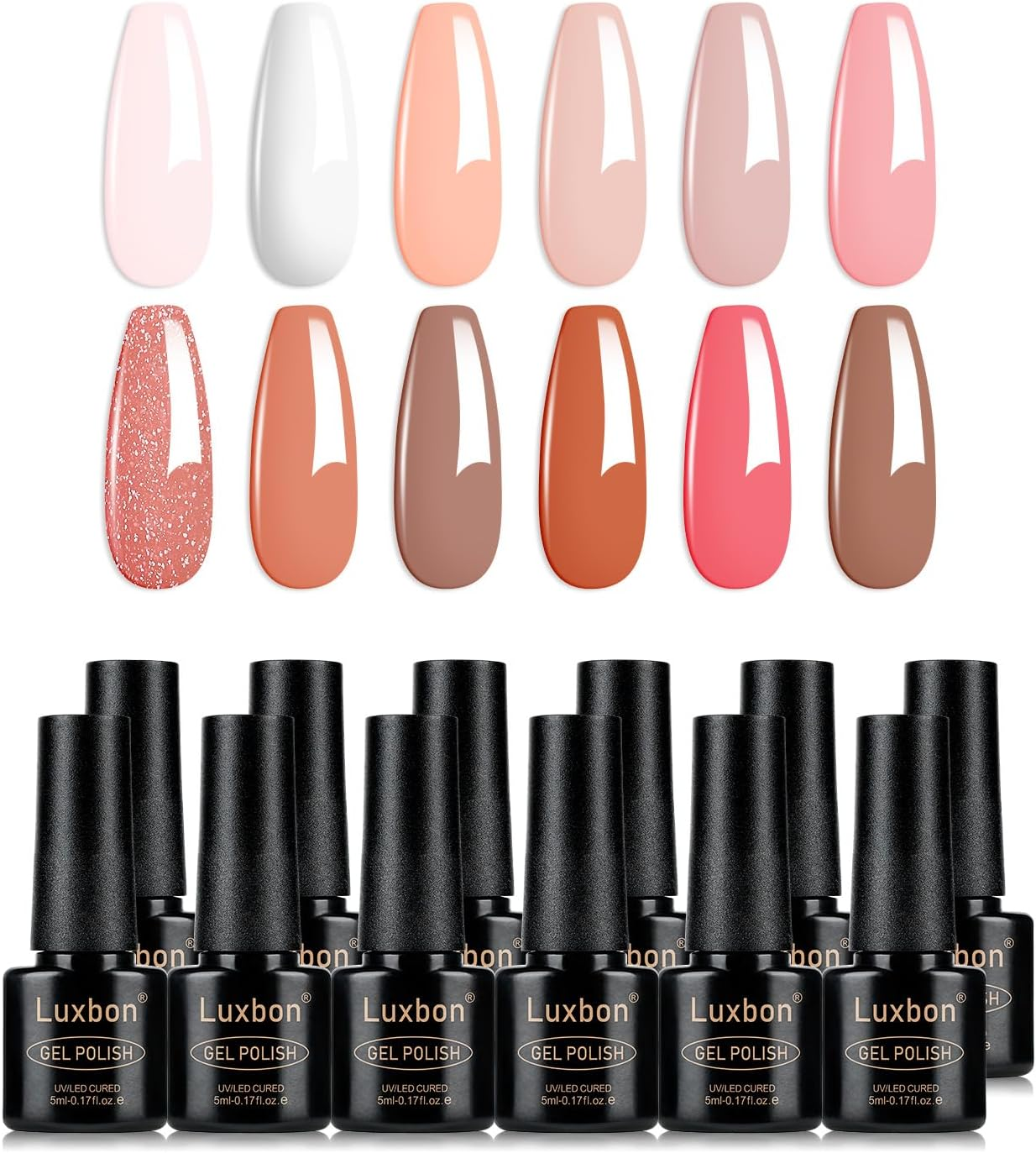 Luxbon 12 Pcs Gel Nail Polish Set - Spring Colour Set Long Lasting Gel Polish, Uv Led Soak off Nail Art Designs Manicure Kit 003
