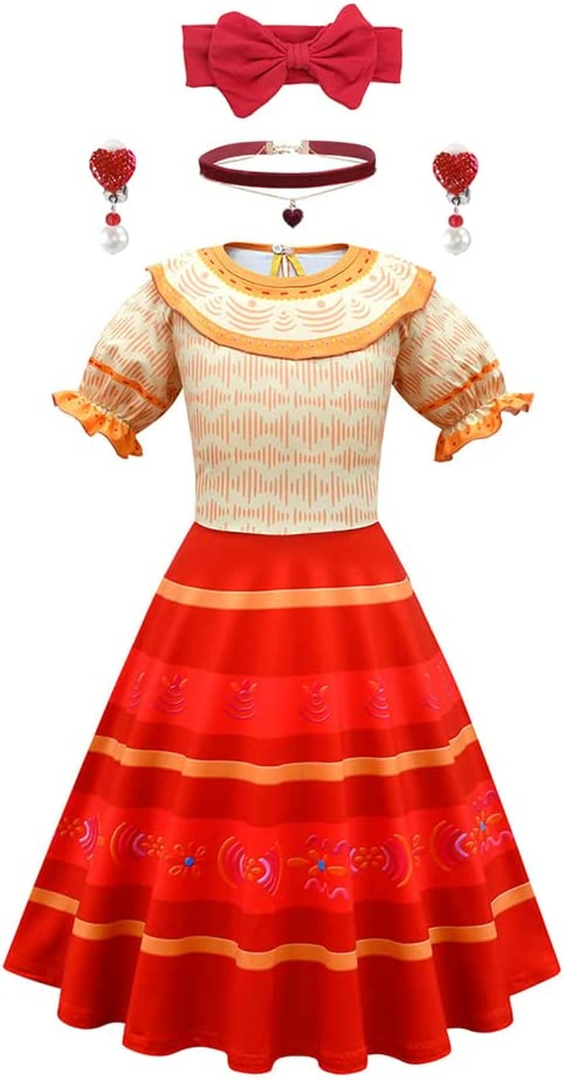 Encanto Girls Puff Sleeve Dolores Role Play Costume Children Carnival Ruffle Style Draped Medium Long Birthday Party Prom Dress (4T) image number 5