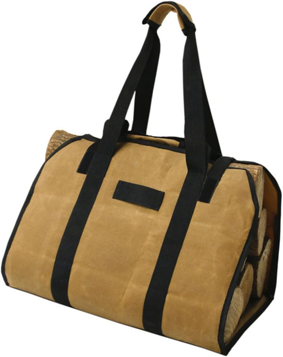 Capacity Waxed Canvas Firewood Tote Bag with Padded Handles and Metal Buckle for Secure Log Carrying Heavy Duty Firewood Carrier for Outdoor Camping Garden and Barbecue Use image number 3