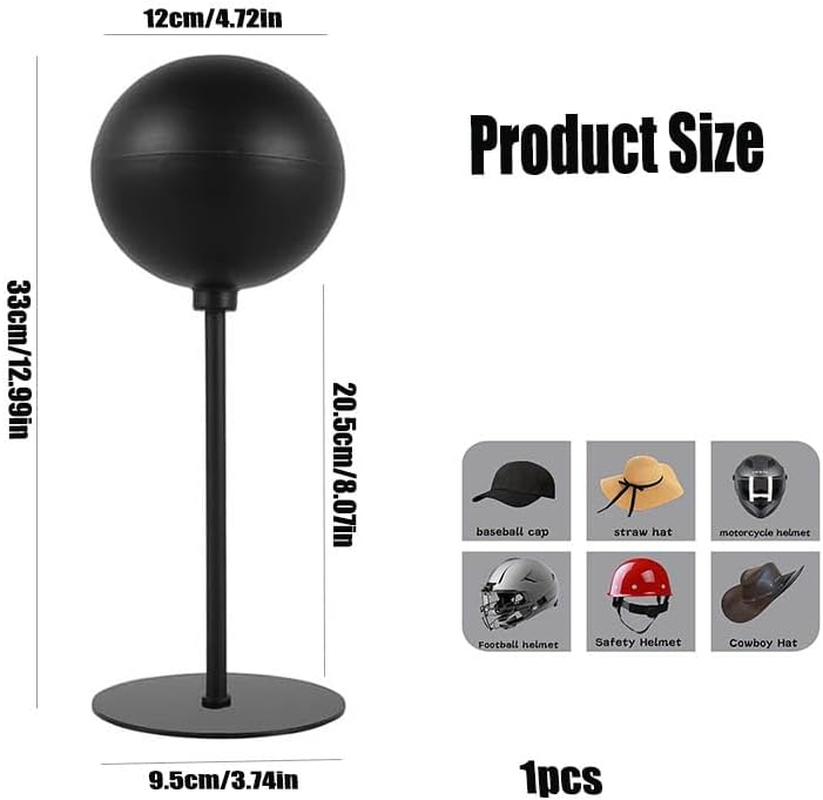 Helmet Stand Metal,Motorcycle Helmet Stand,Desktop Helmet Display Holder with Stable Base Helmets, Caps, Hats, Wigs, Motorcycle Helmet Accessories,Black