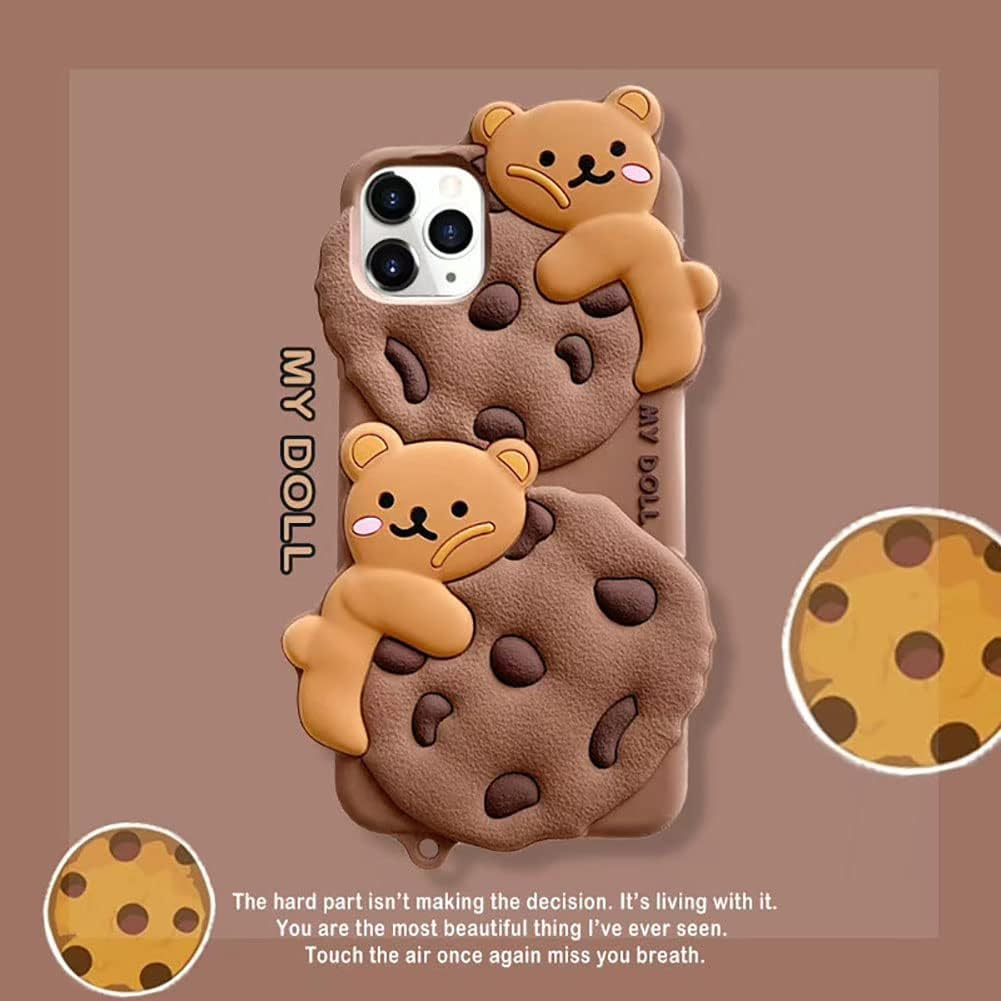 Yatchen Bear Case for Iphone 13,Cute Cookie Bear Kawaii Phone Cases 3D Cartoon Cover with Keychain Strap Lanyard Funny Women Girls Soft Silicone Protector for Iphone 13 image number 4