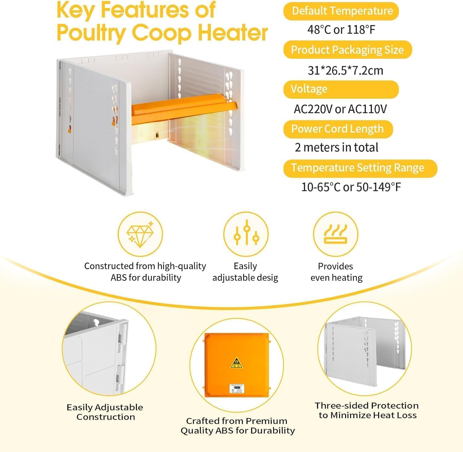 Chick Brooder Heating Plate, Adjustable Height/Angle Brooder Plate for Chicks, 10.5"X10" Digital Temp Control, Fast Heating & 3-Side Protection, Warmth for Chicks/Ducklings (Black) image number 1
