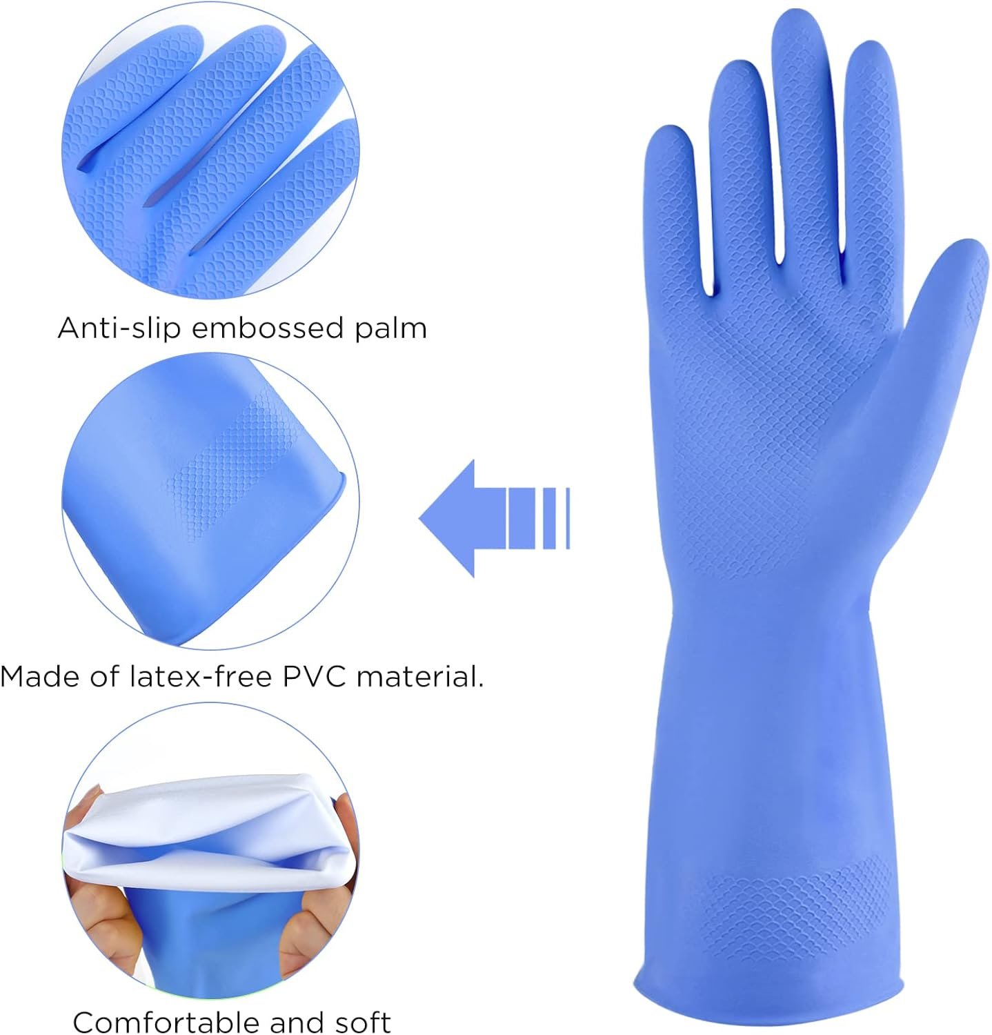 Rubber Cleaning Gloves 3 or 6 Pairs for Household, Reusable Dishwashing Gloves for Kitchen image number 2