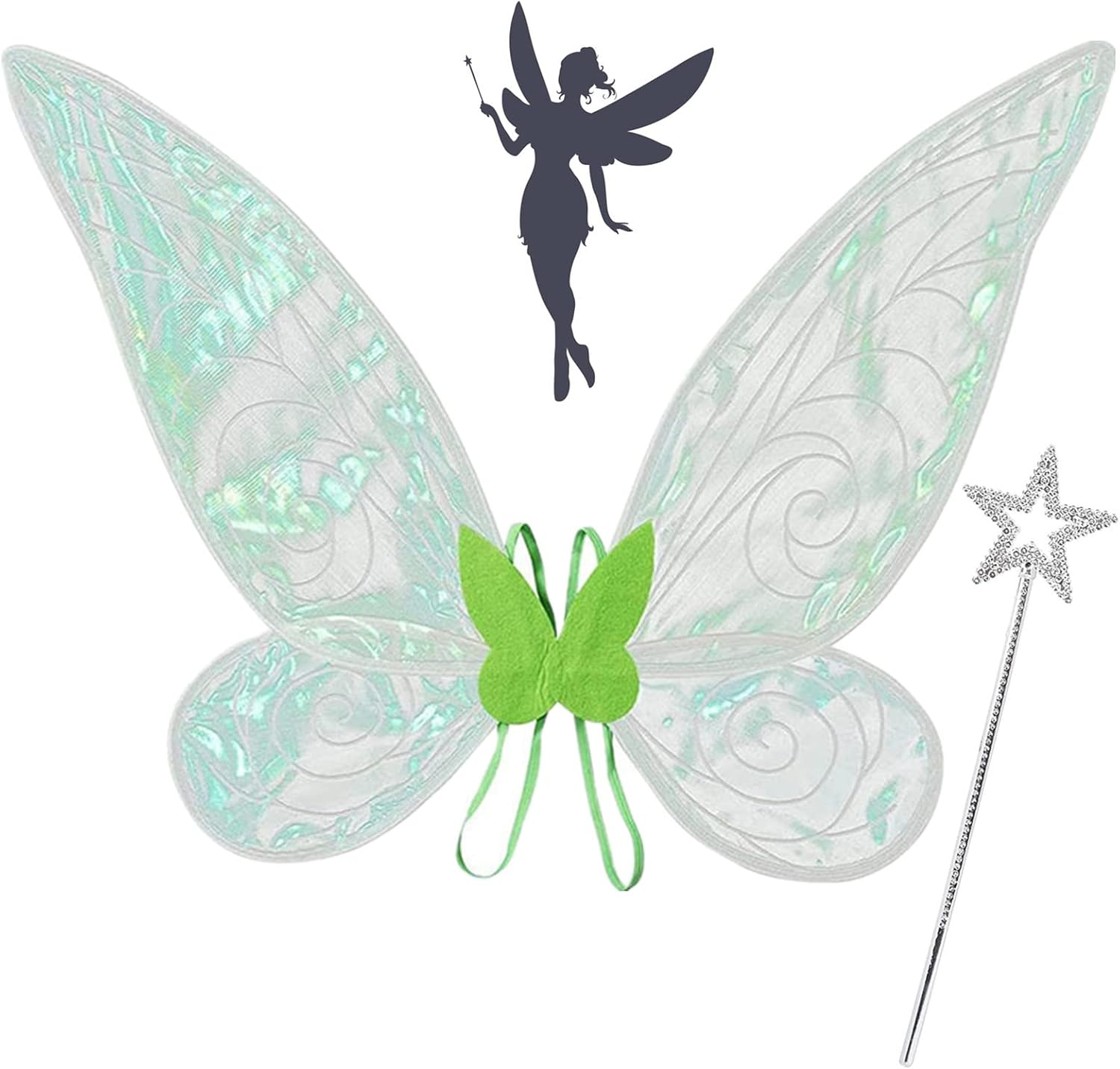 Fairy Wings, Fairy Wings for Adult Women Kids Girls Butterfly Wings Dress up Fairy Angel Princess Set for Halloween Birthday Christmas Themed Party (Green)