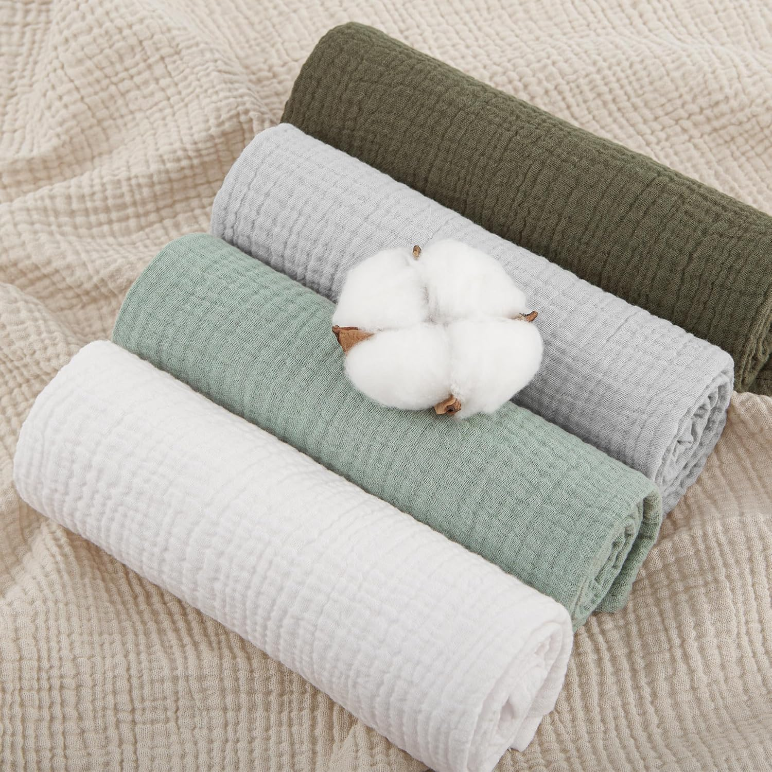 Susurration Muslin Cloths Baby Burp Cloths, Pack of 100% Cotton Burp Cloths Baby (5, (Green), 60X60) image number 2