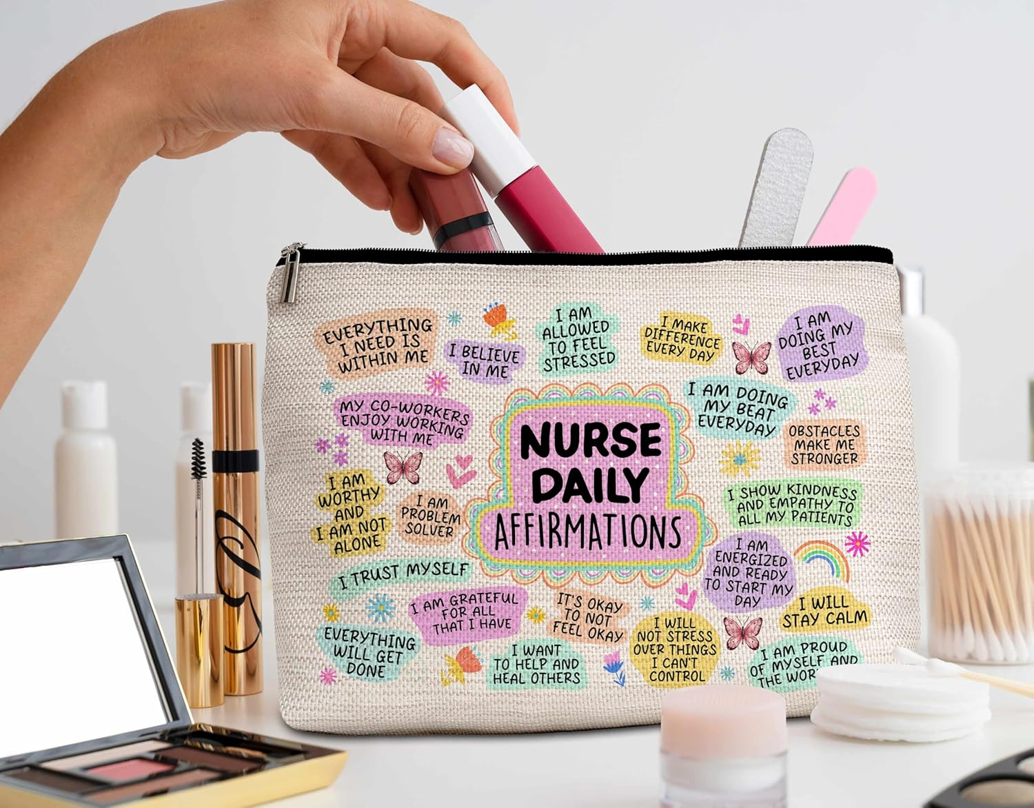 Nurse Gifts Makeup Bag, Nurse Daily Affirmations Cosmetic Bags, Nursing Makeup Zipper Pouch Bag, Nurse Practitioner Gifts for Women, Graduation Birthday Thank You Retirement Gifts for Nurses, 51, image number 2