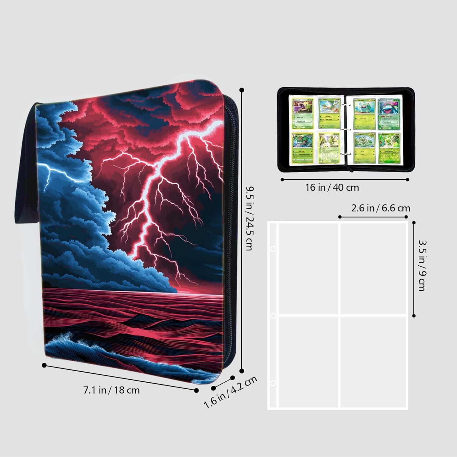 Trading Card Album, 400 Pockets Card Binder with 4-Pocket Sleeves for TCG, Yu-Gi-Oh, Magic the Gathering, and Sports Cards, Durable Card Holder for Collectors (Lighting, 4-Pocket) image number 2