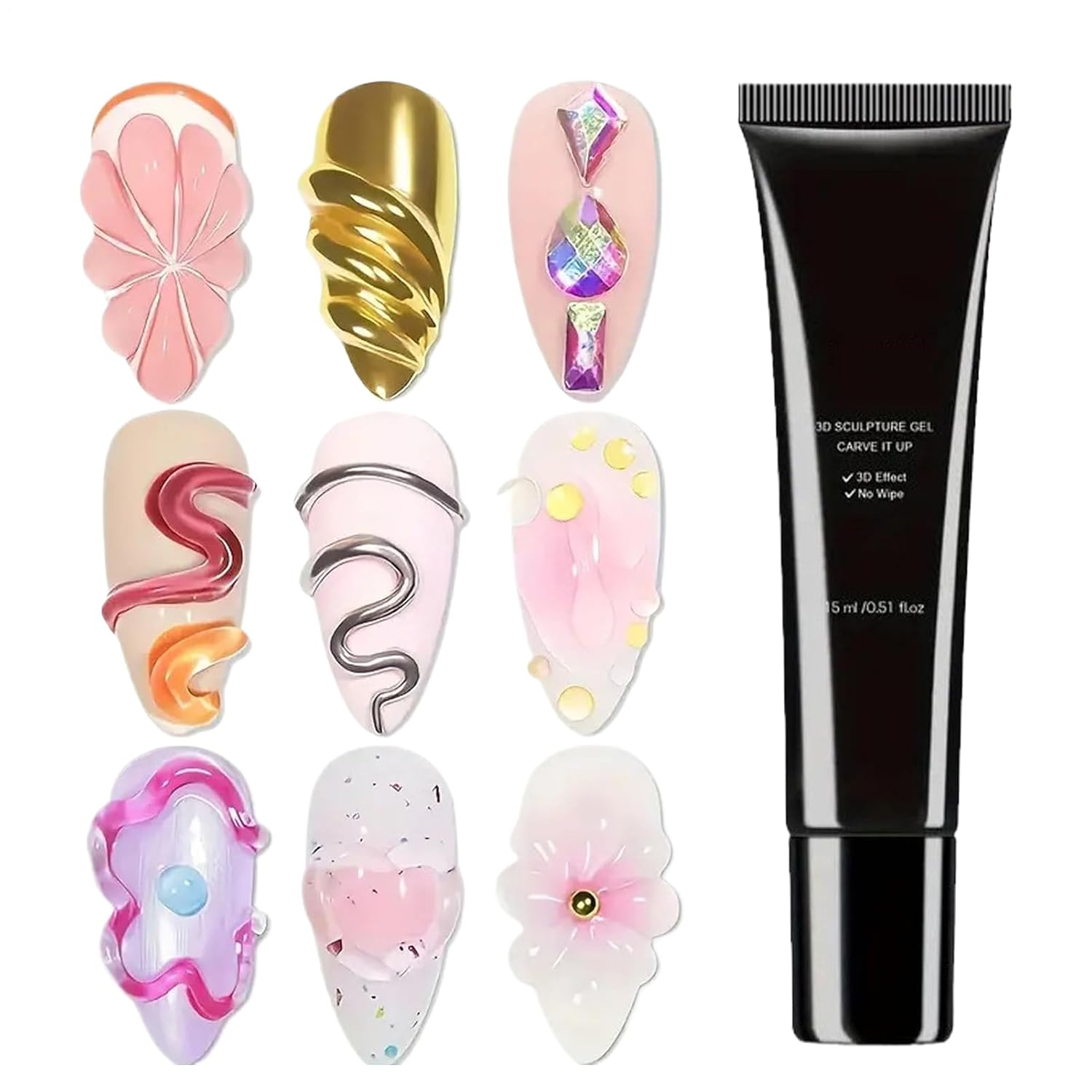 Sculpting Gel for Nail, 15Ml Super Strong Gel Nail Glue for Decorations, UV Light Cured Manicure Tools for Home Salon Travel Party Chrome Powder Rhinestone Birthday Bridal image number 3