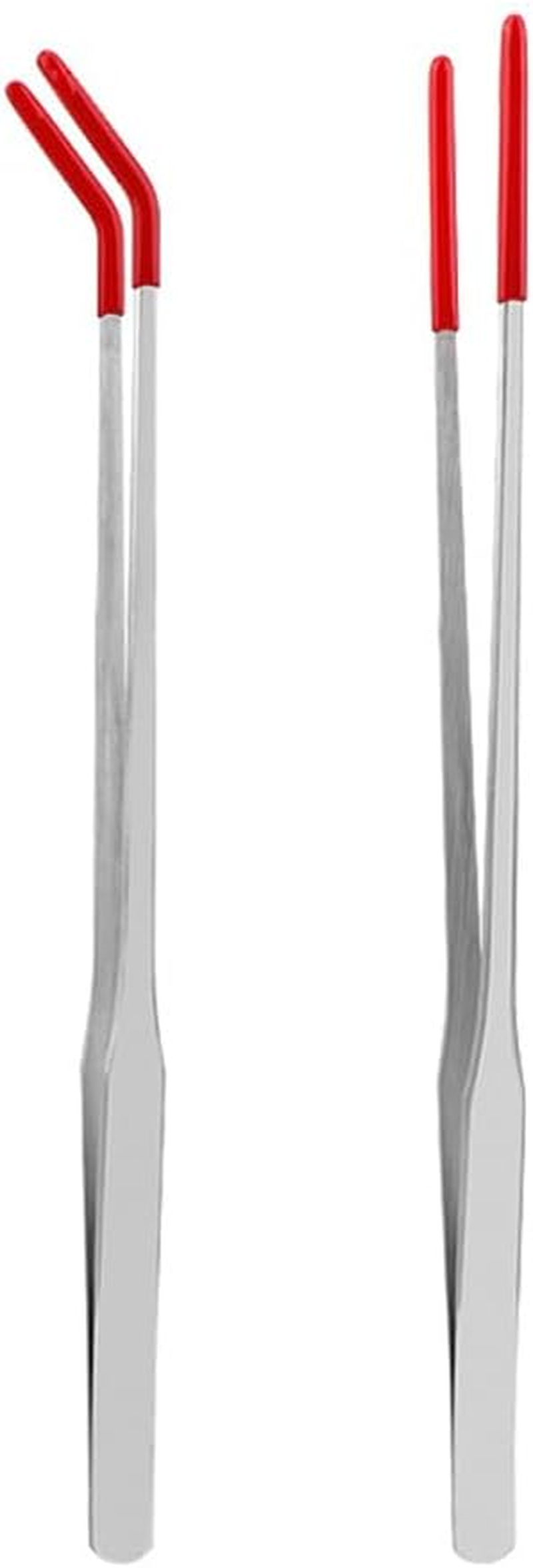 QOOWFEANIG 2Pcs Stainless Steel Reptile Feeding Tongs - 10.6" Straight & Curved Tips with Rubber Grip, Aquarium Tweezers for Snakes, Bearded Dragons, Lizards, Aquascaping Tool&Tank Accessories,Red