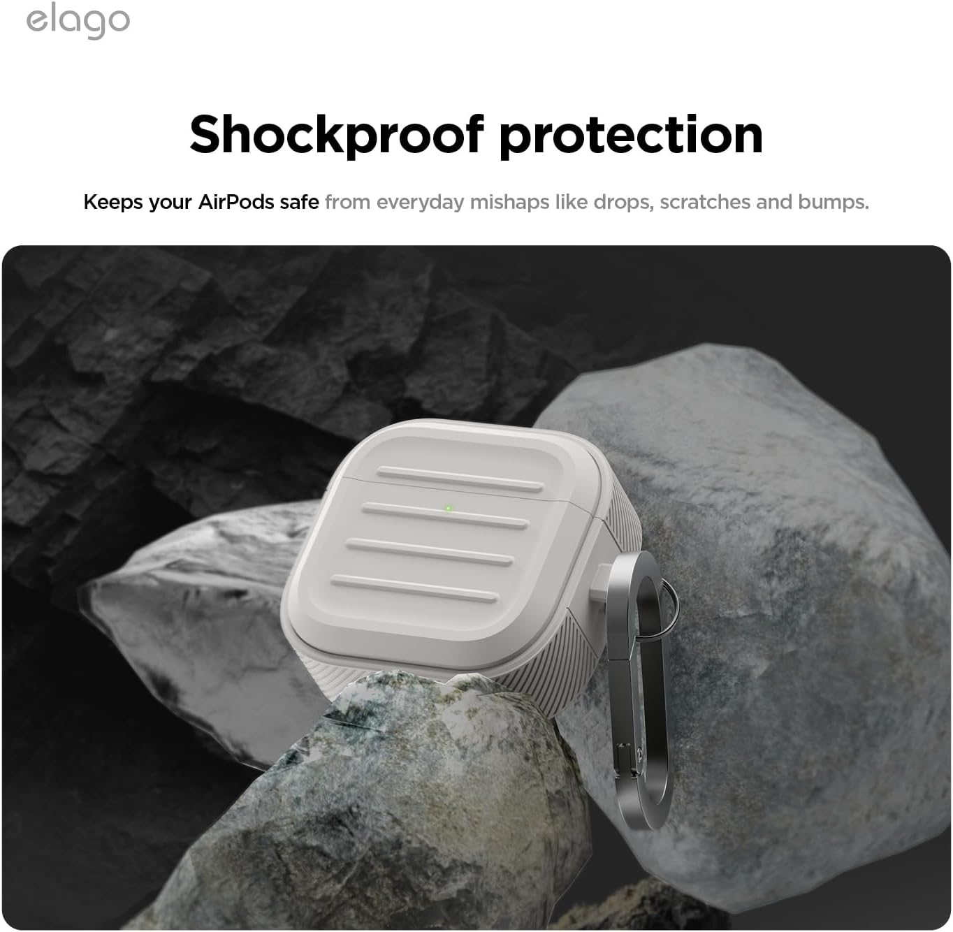 Elago Armor Case Compatible with Airpods 4Th Generation Case - Compatible with Airpods 4 Case, Carabiner Included, Supports Wireless Charging, Shock Resistant, Full Protection (Stone) - Stone image number 5