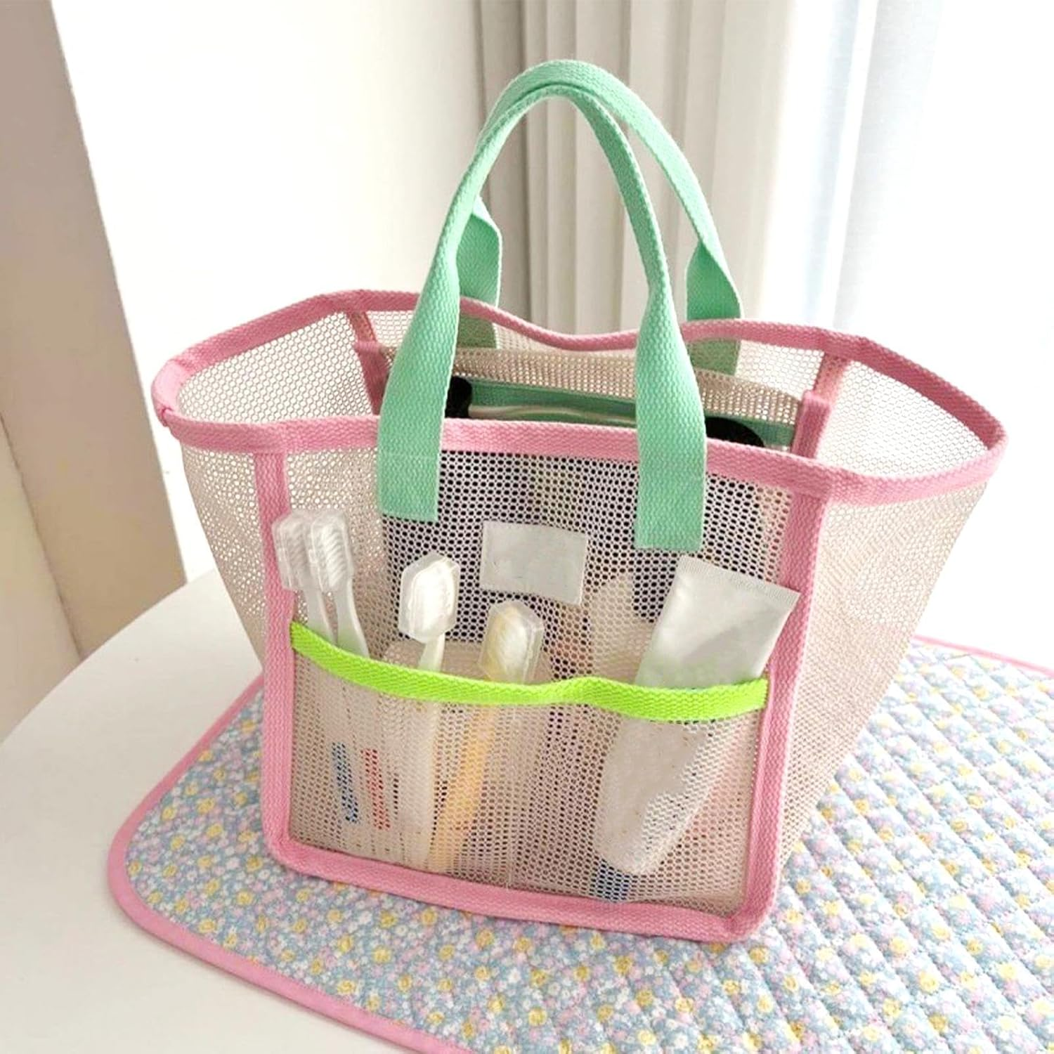 Mesh Beach Bag | Sandproof Beach Bag | Beach Toy Bag, Vacation Travel Bag, Kids Beach Bag, Mesh Tote Bag, Beach Gear Bag, Beachessentials Bag, Beach Storage Bag, Vacation Beach Bags, Pink, Refer To image number 2