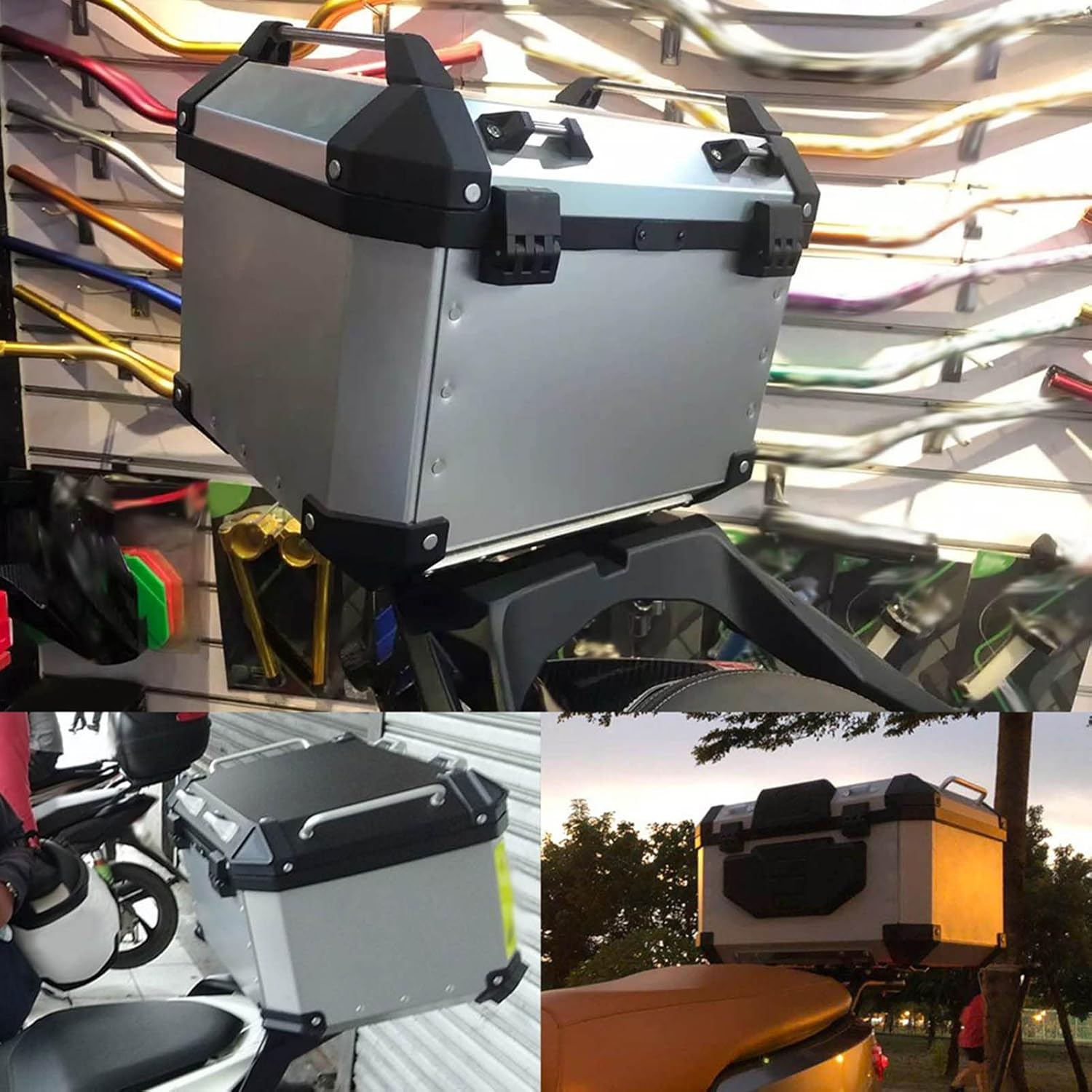 Motorcycle Luggage Box, High Strength Shockproof 25L Large Capacity Motorcycle Tail Case with Removable Base for Motorbike (Silver) image number 5