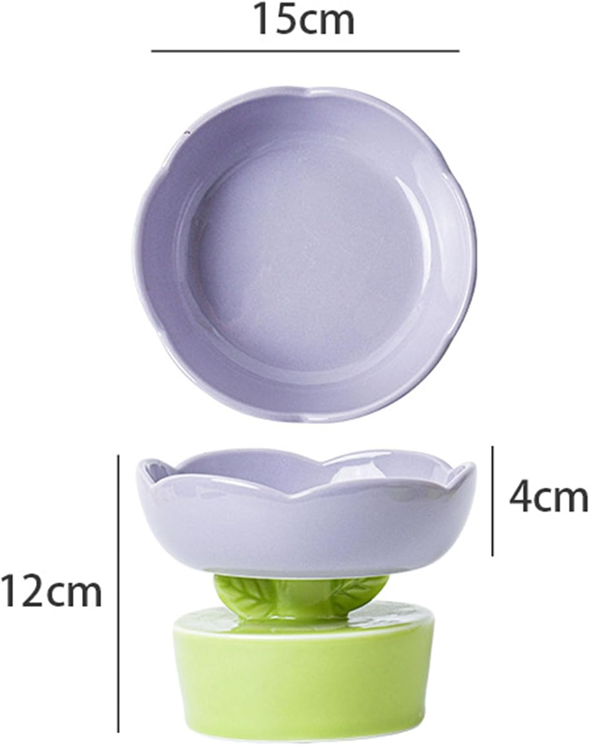 Ceramic Raised Cat Bowl Cute Flower Shape Neck Spine Protecting Raised Pet Food Bowl Pet Feeder Bowl for Cats anti Vomit Cat Bowls for Indoor Cats-Purple image number 3