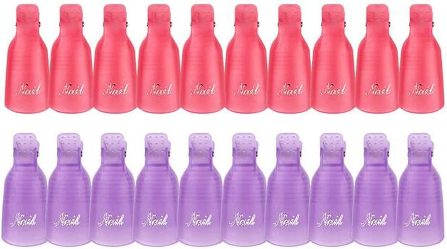 Haobase 20Pcs Gel Nail Polish Remover Clips, Plastic Acrylic Nail Art Remover Soak off Wrap Cleaner Cap Clips (Purple and Pink) image number 2
