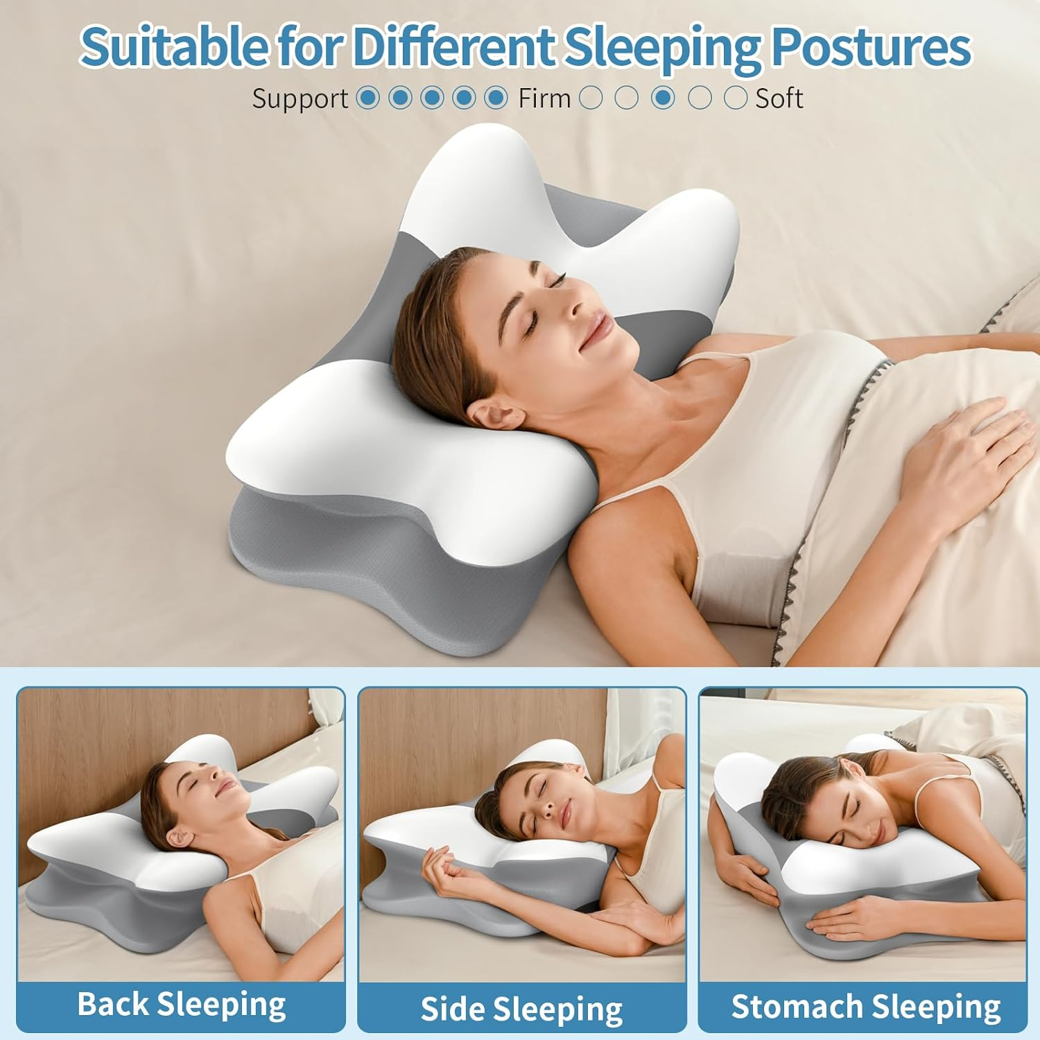Cervical Neck Pillow for Pain Relief - Ergonomic Side Sleeper Pillow for Neck Support, Cooling Memory Foam Pillows for Sleeping, Contour Pillow Orthopedic Bed Pillow for Back Stomach Sleepers image number 1