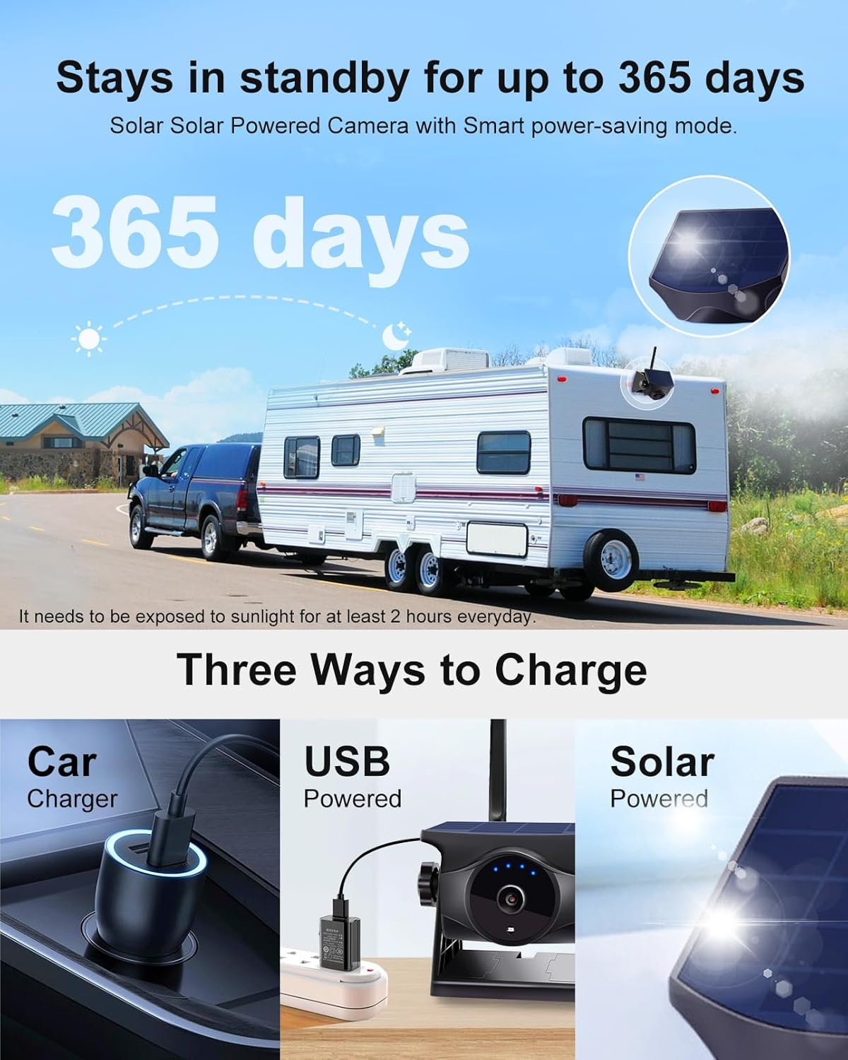 AI Magnetic Solar Wireless Reversing Camera: Pedestrian & Vehicle Detection, 1-Min Install, No Wiring/Drilling, Gesture Control, Night Vision, 5" 1080P Monitor for RV, Trailer, Truck, Motorhome image number 5