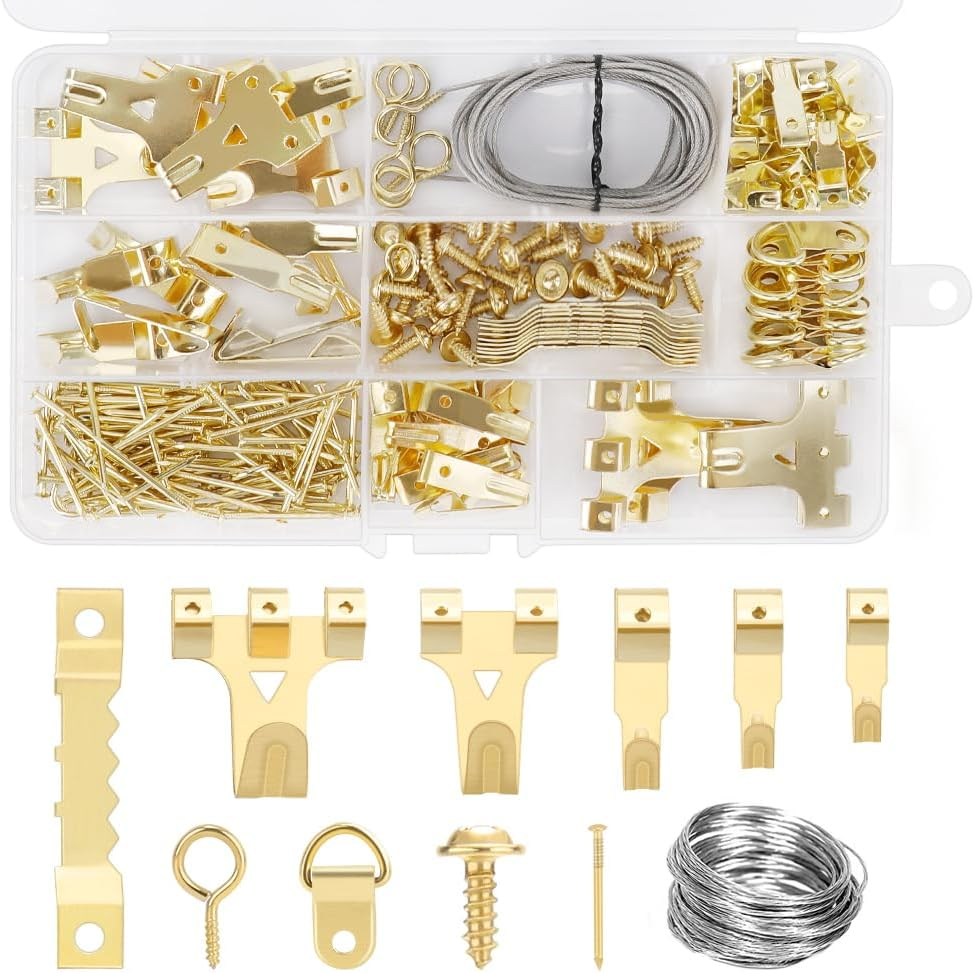 WOTOW Picture Hooks, 220 Pieces Multifunctional Picture Hanging Kits, Various Heavy Duty Picture Frame Hooks with Nails, Screw D-Rings and Zigzag Hooks for Picture Frame Fixing image number 3