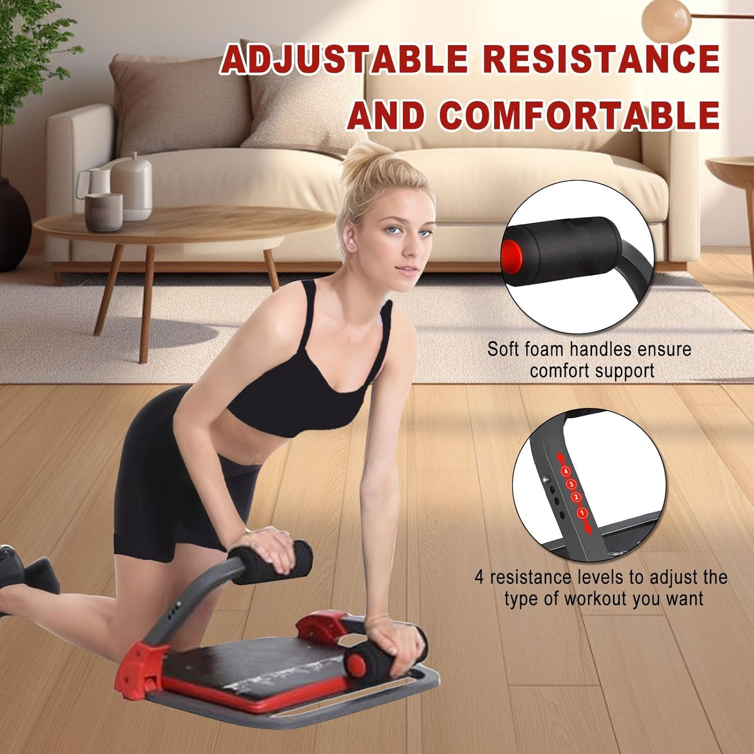 Ab Machine, Sit up Exercise Equipment for Ab Workout, Equipment with 4 Adjustable Resistance, for Stomach Workout with 330 LBS Weight Capacity, Adjustable Ab Trainer Machine for Home Gym