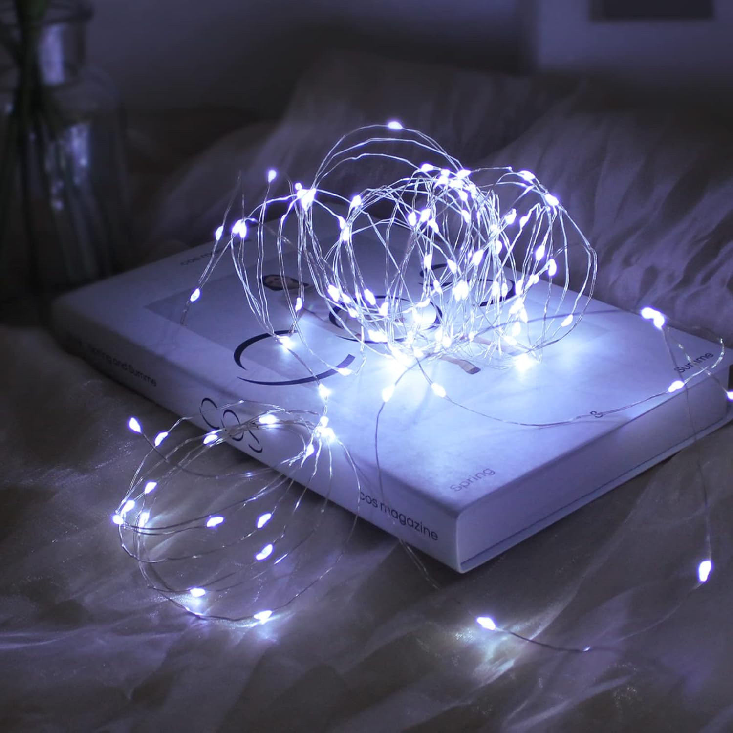 Fairy Christmas LED String Light Battery Operated, 10M / 100LED White Waterproof 3XAA Battery Case, Indoor Outdoor Lights for Xmas Tree Wedding, Halloween, Party, Garden Decoration