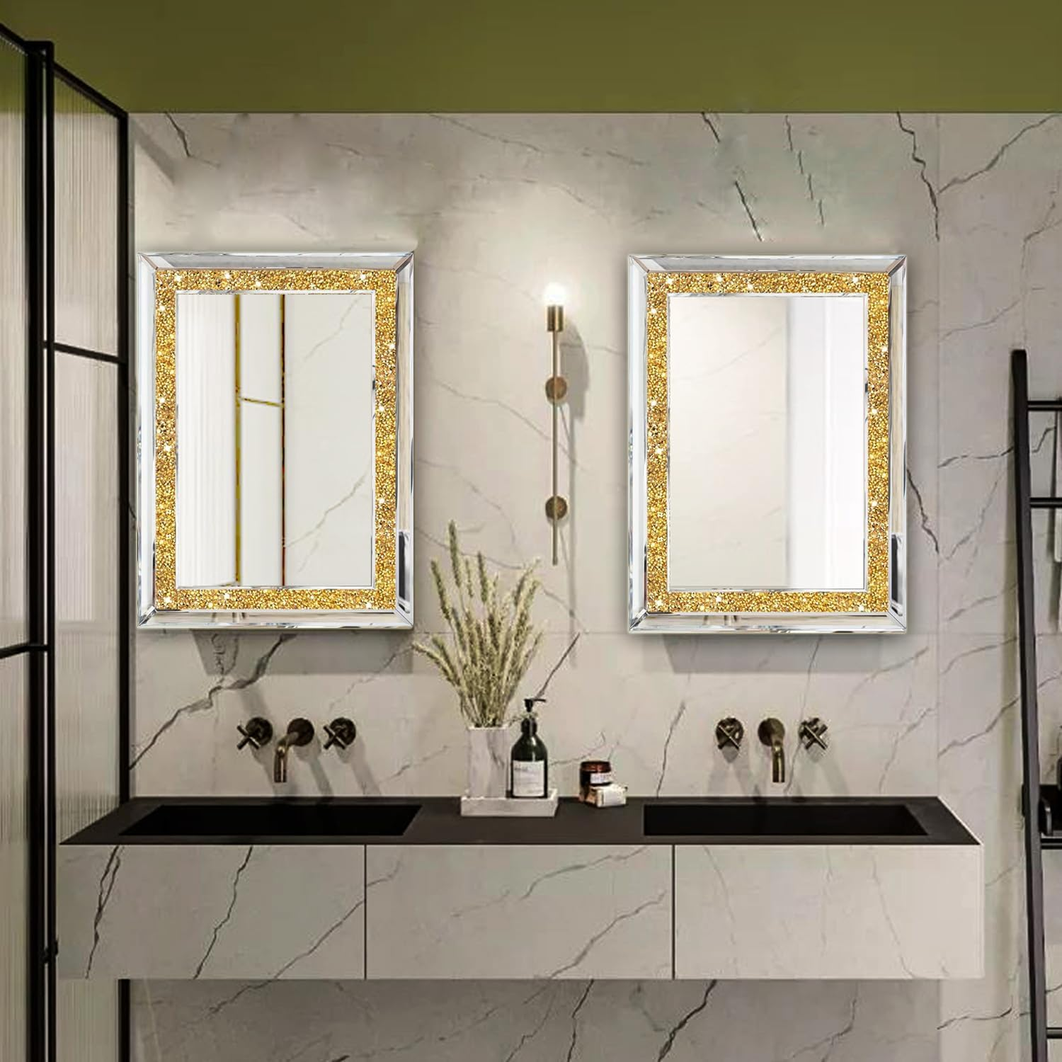 XIHACTY 2 Piece Wall Mirrors, Crush Diamond Mirrors Wall Decor, Gold Color Decorative Mirrors for Living Room Decor, Bedroom, Bathroom. (11&rdquo;X15&rdquo;) image number 5
