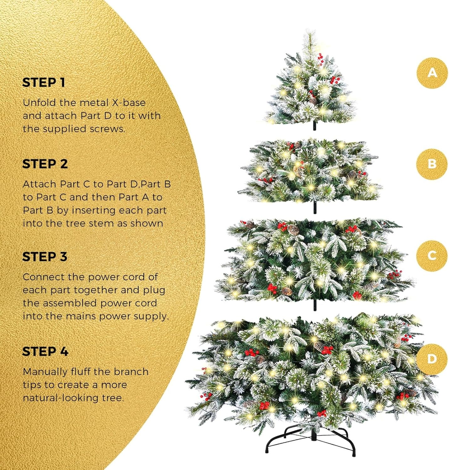 Tinseltown 7Ft/2.1Cm LED Christmas Tree with Steel Base and 4400Pcs Bulbs 8 Flashing Modes Xmas Decoration 1210 Tips