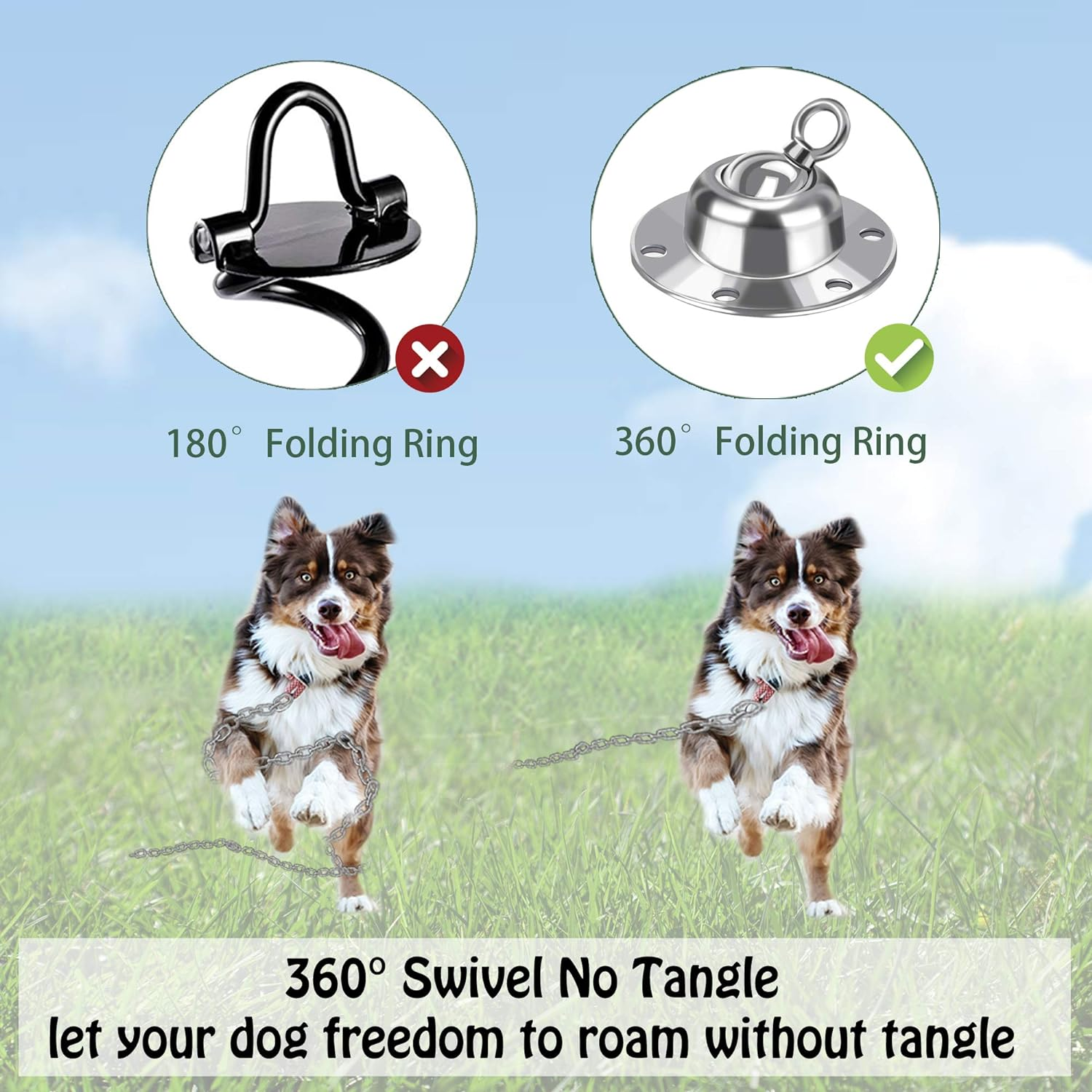 360&deg; Swivel Dog Tie Out Stake Dog Anchor - Heavy Duty Rust Proof Dog Yard Stake Holds 1000Lbs of Pull Force for Yard Camping Outdoor image number 6