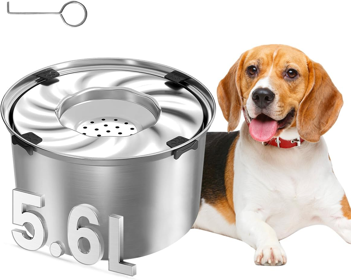 5.6L Stainless Steel Dog Water Bowl,High Capacity No Splash Slow Water Feeder with Floating Tray,Deepening of Drinking Water Trough,Non-Slip Base,Suitable for Large Dogs/Multi Pet Households image number 4