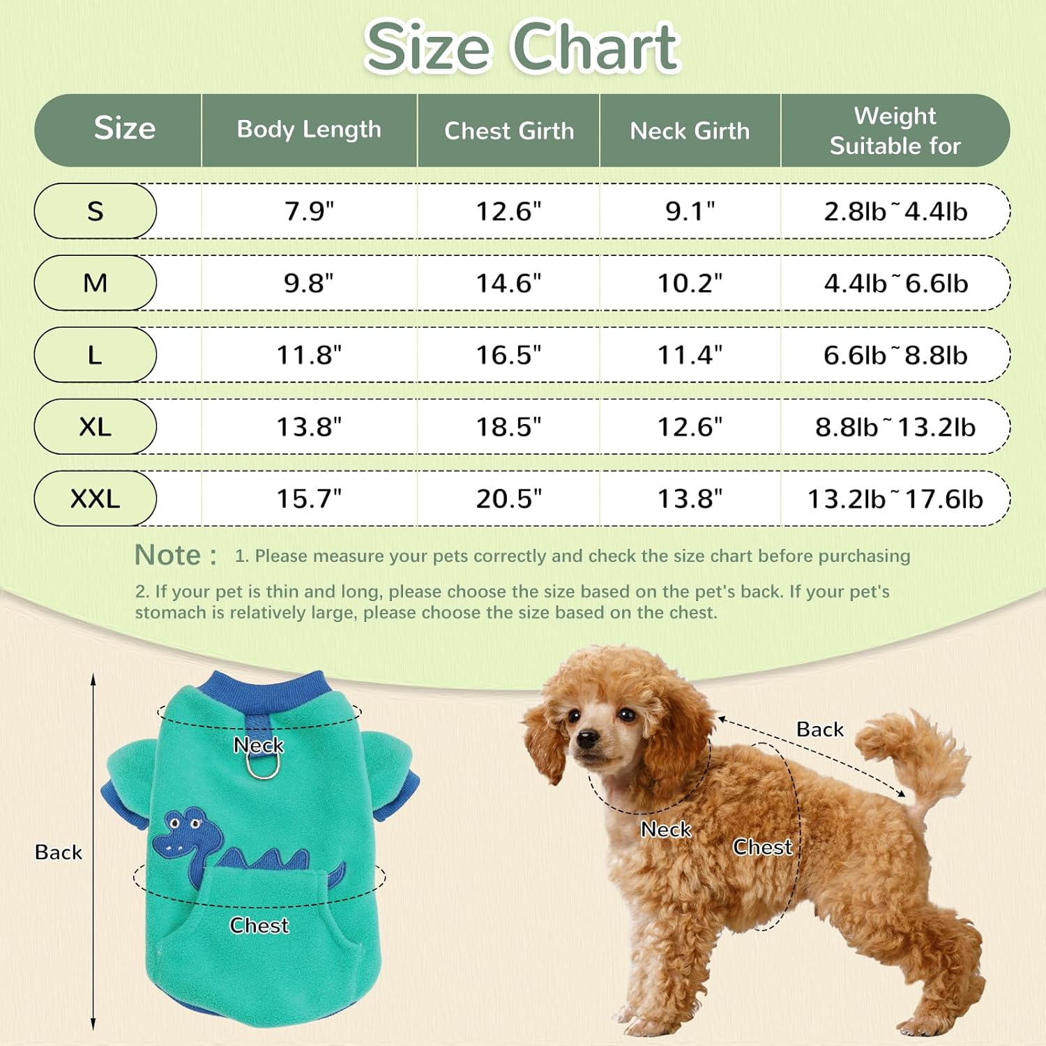 Cooshou Dog Sweater for Puppy Cats Warm Pullover Sweatshirt Cute Dinosaur Pattern Winter Clothes with Pocket for Small Dogs Cats S image number 3