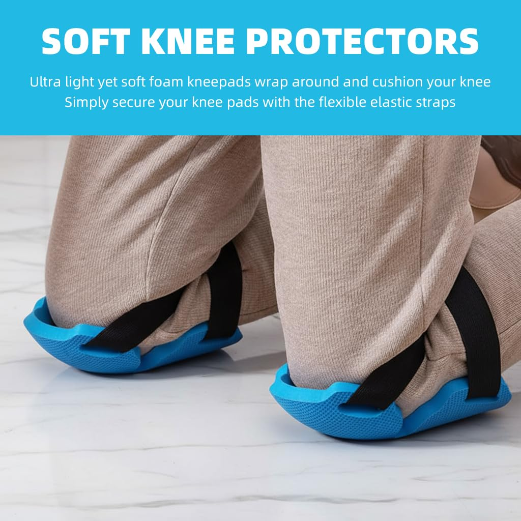 Heavy-Duty Knee Pads for Gardening, Construction, Flooring Work with Adjustable Straps and Soft Foam Cushion, 2 Pack - SZTTY (Blue) - Blue image number 6