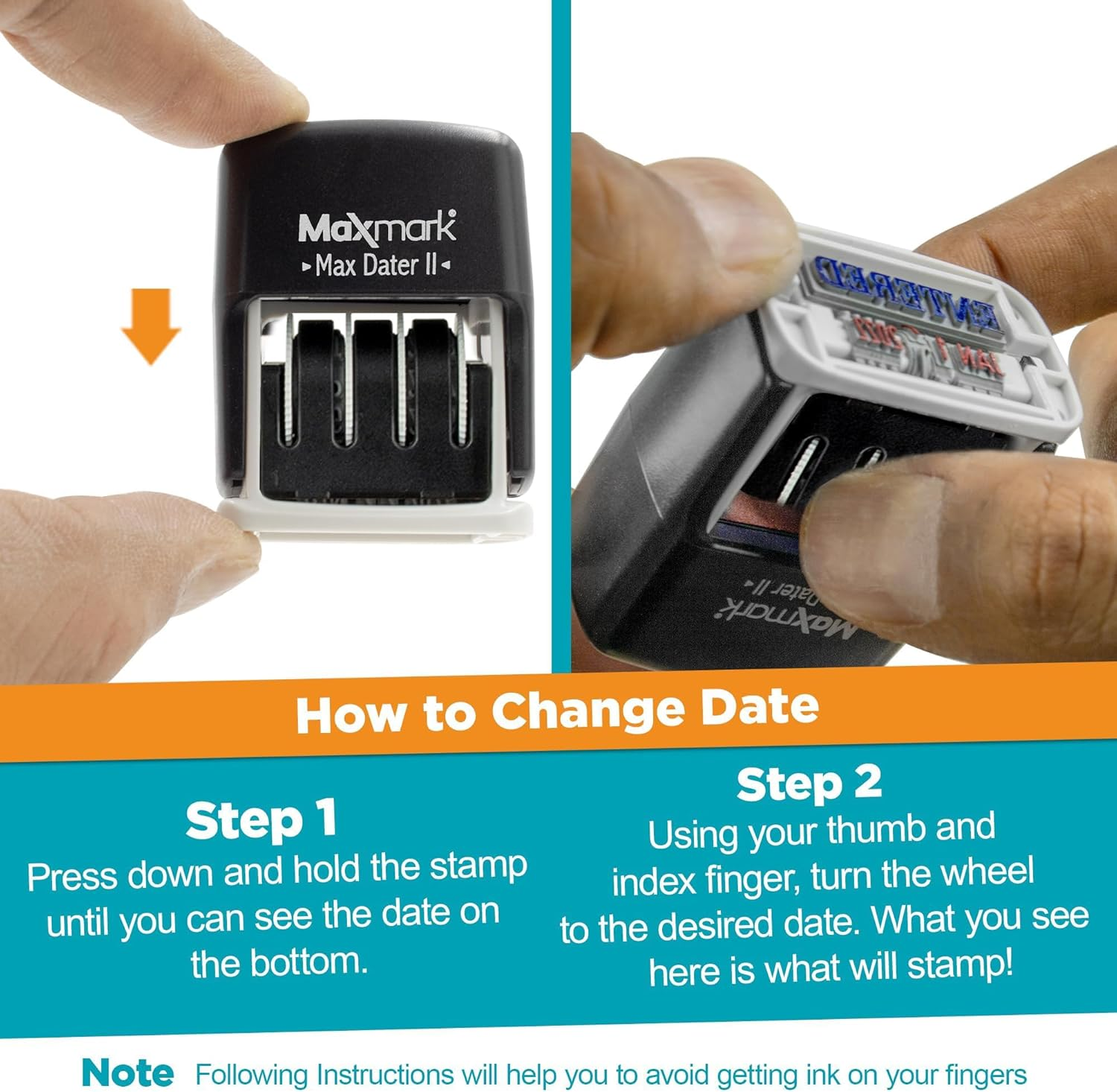 Maxmark Self-Inking Rubber Date Office Stamp with Paid Phrase Blue Ink & Date RED Ink (Max Dater II), 12-Year Band image number 6