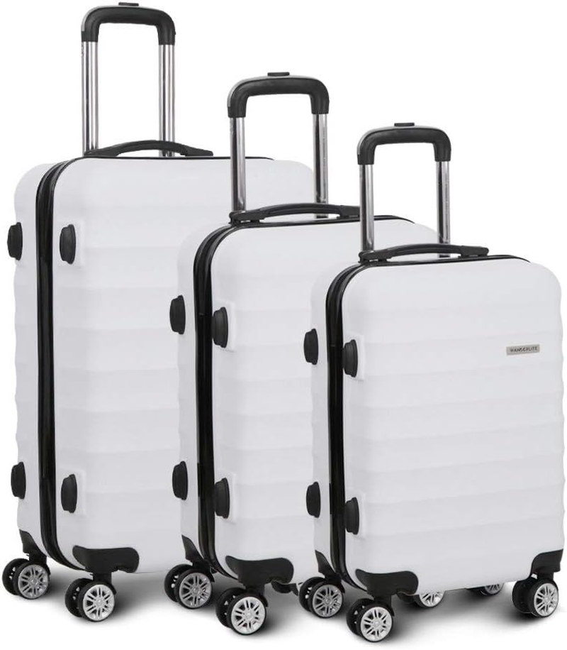 Wanderlite Luggage Set 2Pcs Trolley Suitcase Sets Hard Case Shell, Bag Carry on Adult Kids White Travel Hand Luggages, Lightweight Roller TSA Lock 4 Universal Wheels image number 2