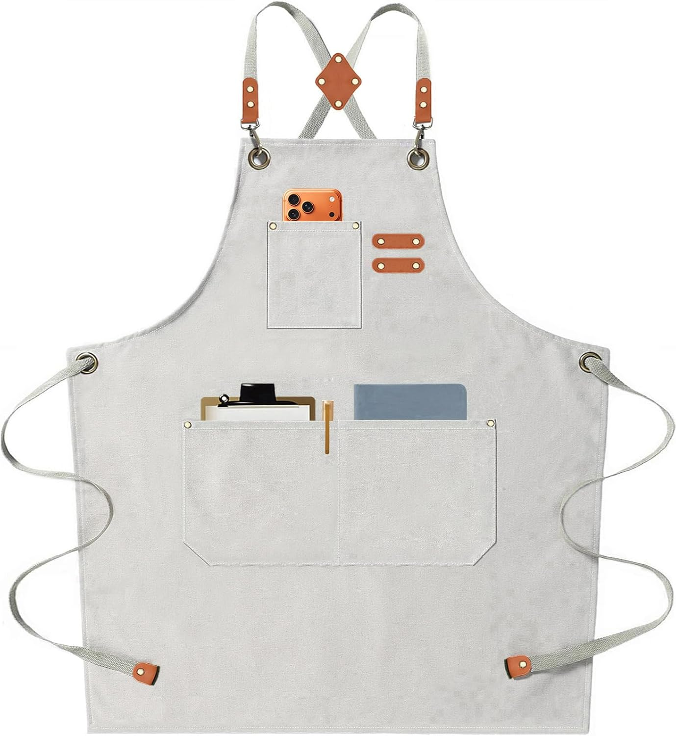 AFUN Chef Aprons for Men Women with Oversized Pockets, 16-Ounce Cotton Canvas Cross Back Heavy Duty Work Apron