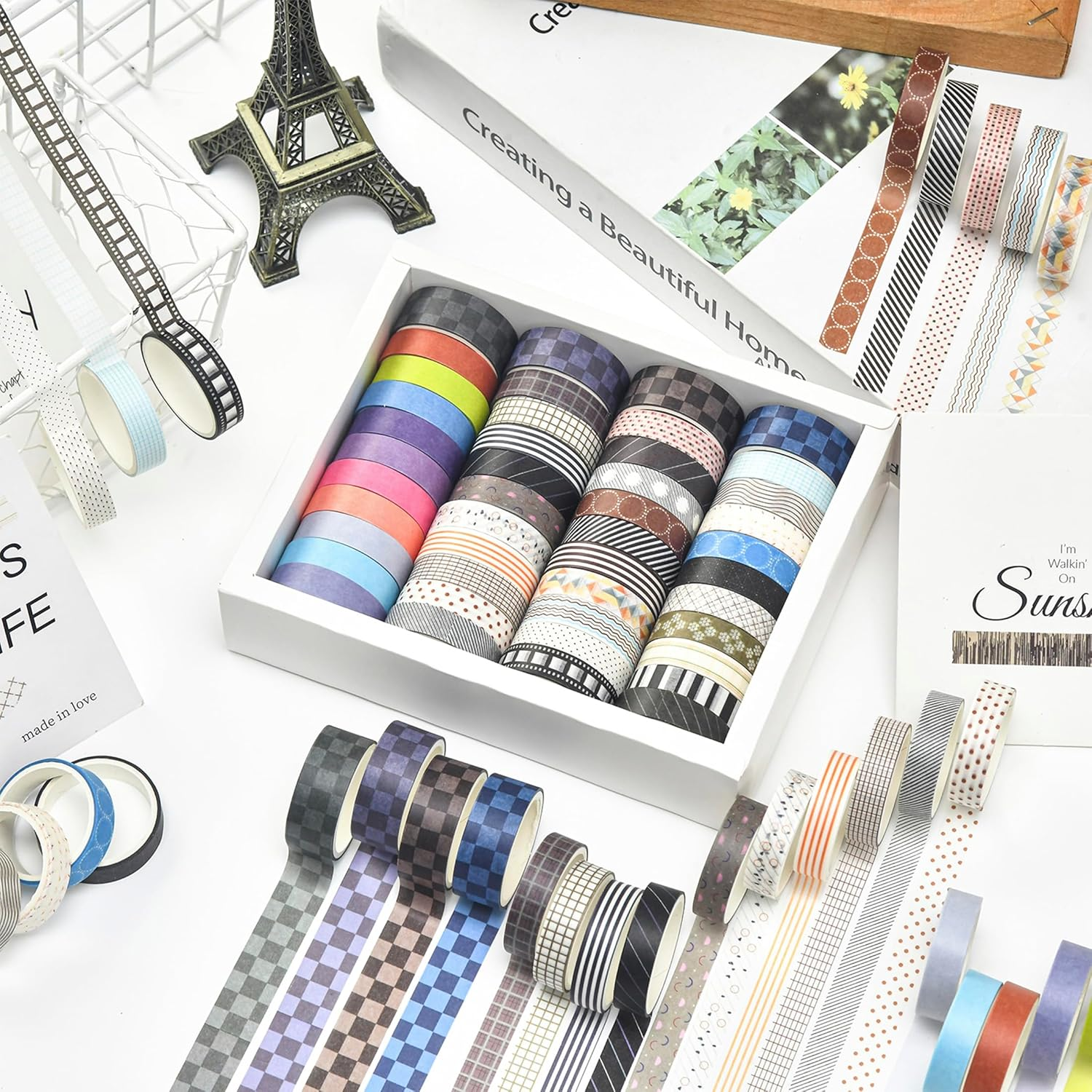 Songdao 44 Rolls Basic Washi Tape Pack Solid Colors Arts Adhesive Tapes Plaid Patterns Decorative Masking Tape Sets for Craft, Kids, Scrapbook, DIY, Gift Wrapping image number 5