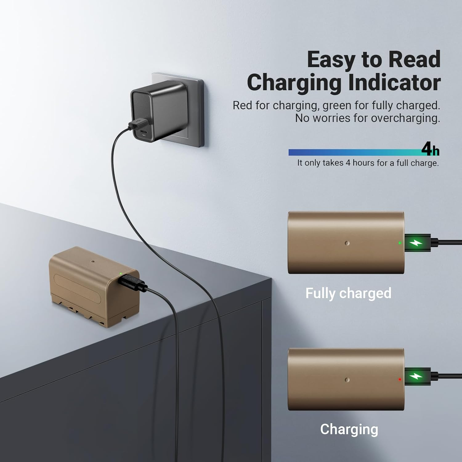 NEEWER 2Pcs 4400Mah Replacement Batteries for NP-F750, 4Hrs Fully Charged with USB C Port/Cable, Rechargeable Camera Camcorder Video Light Monitor Battery Compatible with Sony NP-F550 F750 F950 F970 image number 4
