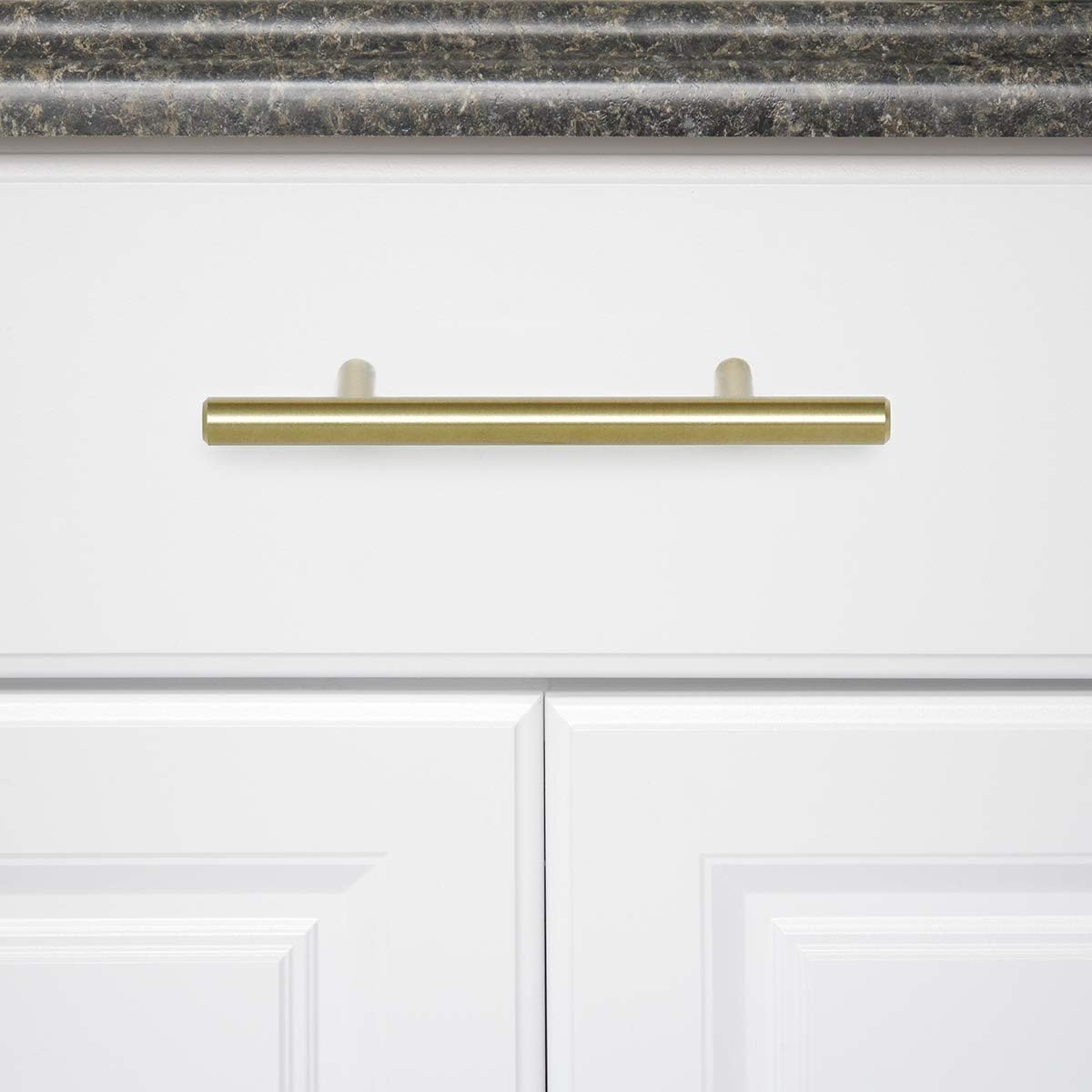 Amazon Basics Euro Bar Cabinet Handle (1/2-Inch Diameter), 5.38-Inch Length (3-Inch Hole Center), Golden Champagne, 25-Pack