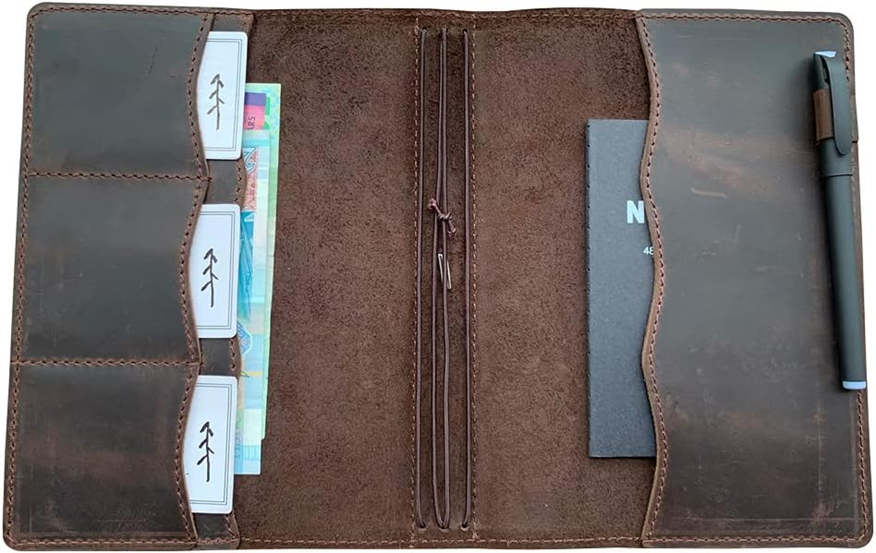 Travelers Notebook Cover with Inner Pockets, Card Slots and Pen Holder, A5 Size, Dark Brown image number 6