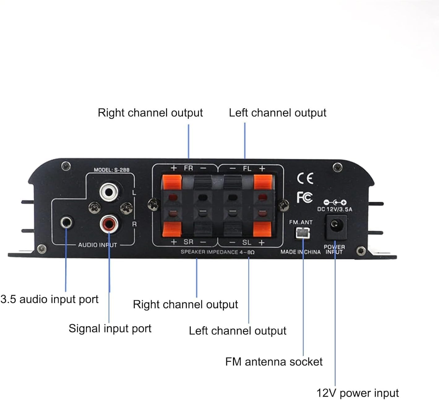 Romicta 4 Channel Bluetooth 5.0 Stereo Amplifier, 50Wx4 Hifi Power Amp, 1200W Max, USB/SD/FM, Class D Home Audio Receiver for Home Theater & Karaoke, Includes Remote & Power Adapter image number 5