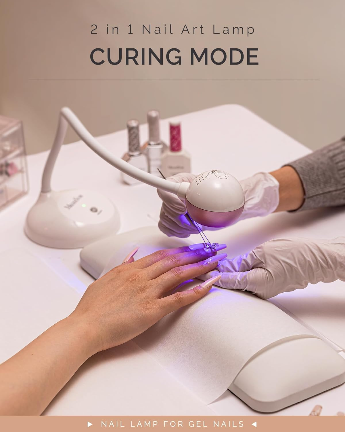 Melodysusie 2-In-1 Nail Art Lamp, Professional Nail Light for Nail Technique, Rechargeable Wireless, 60S Quick Curing, Touch Switch, Adjustable Light Angle, for Nail Art Design image number 2