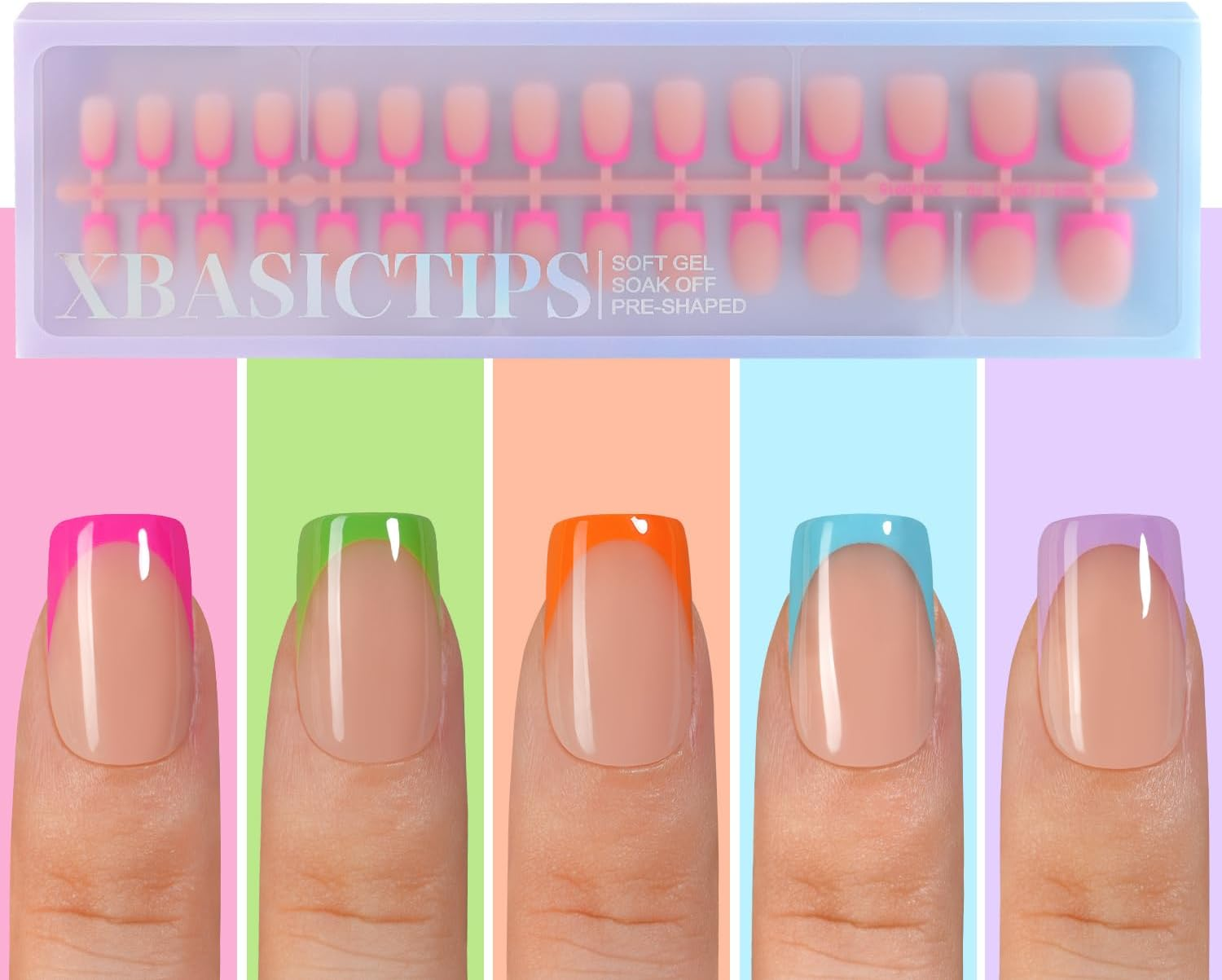 MISSSIX Xbasictips Deep French Gel Tips, 150 Pcs Soft French Gel Tips for False Nails, Premolded Square Short False Nails, No Nail File Needed image number 2