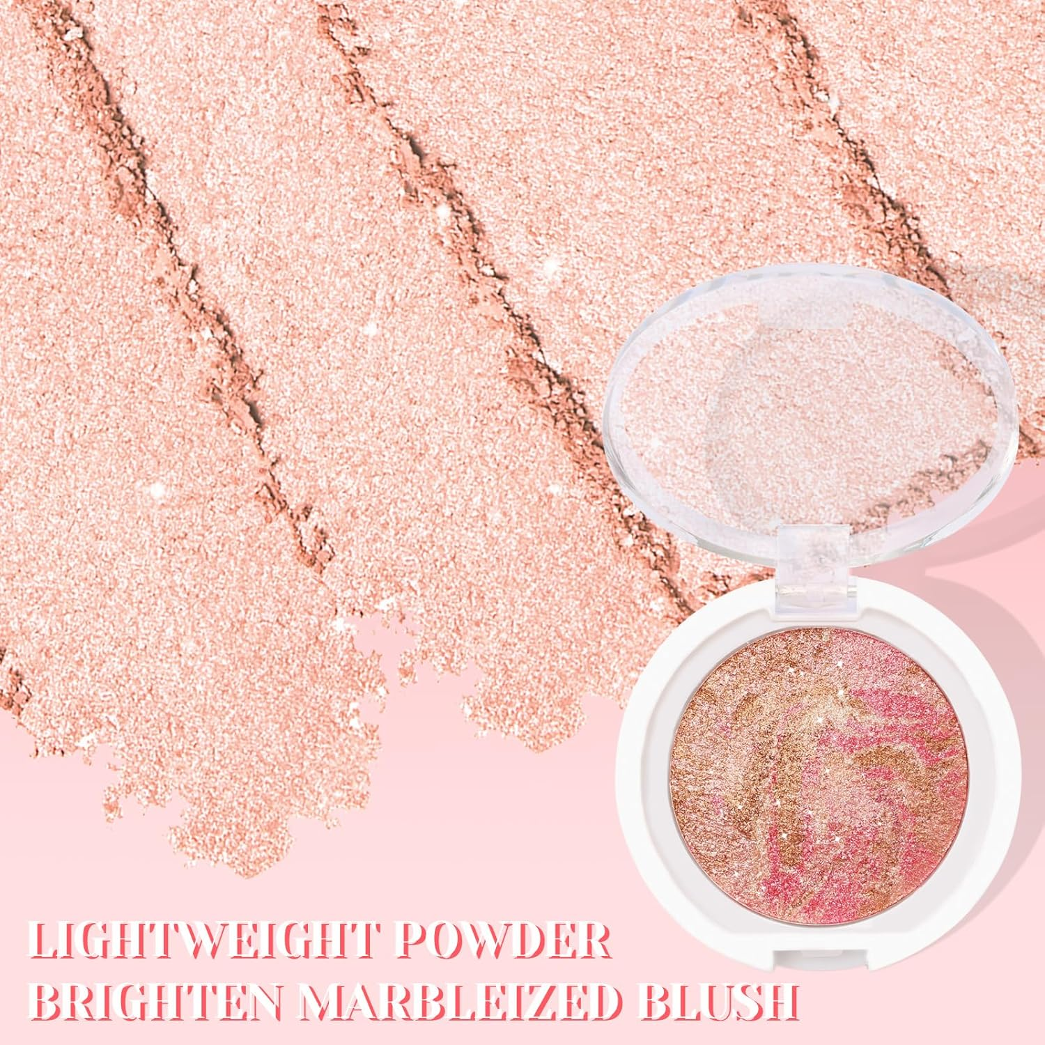 DAGEDA Baked Blush, Matte & Smooth Brighten Marbleized Blush, Highlighter Powder Palette, Lightweight, Shimmery and Highly Pigmented Powder Flush for Natural Glow Finish (Coral)
