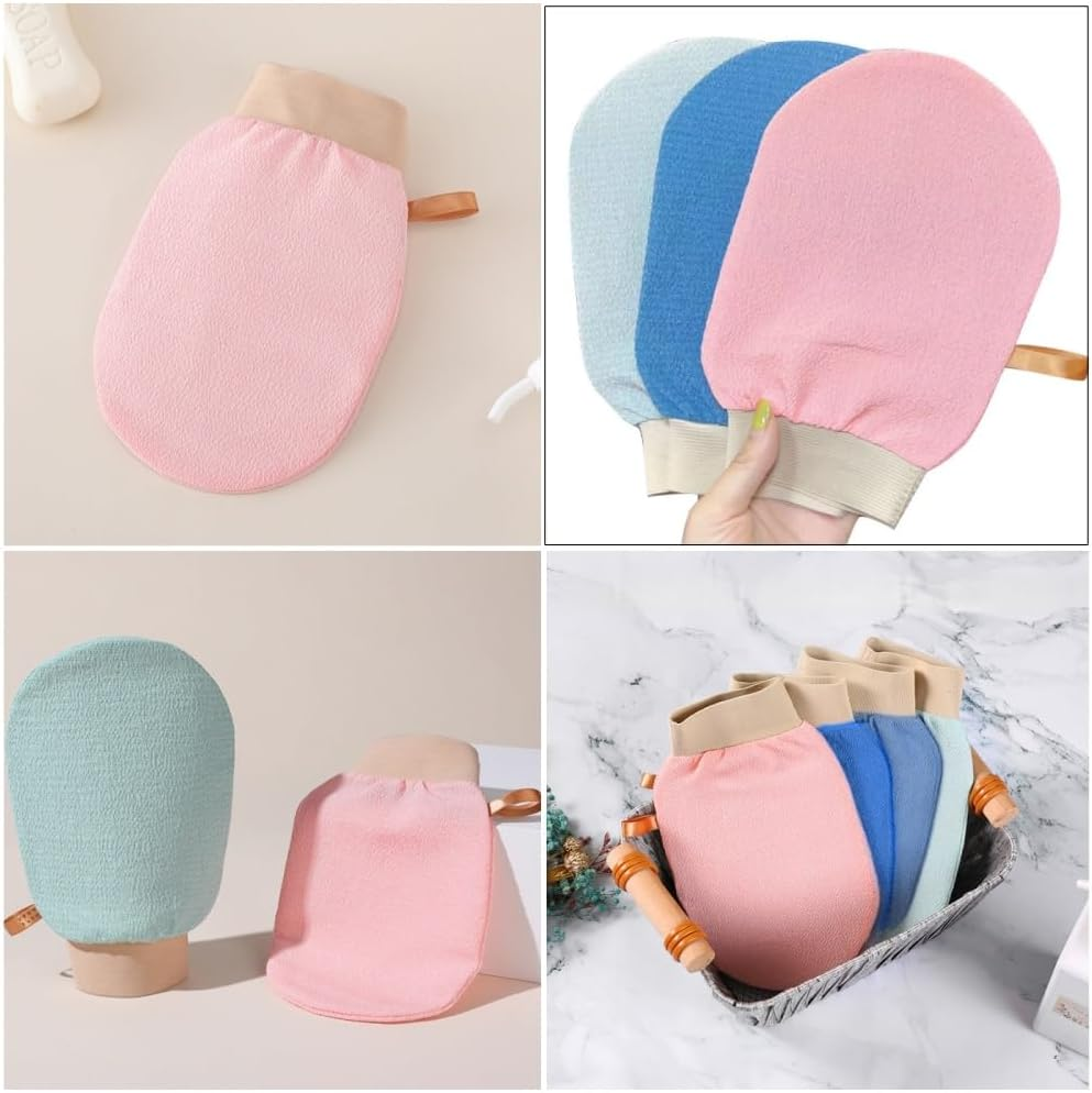 4 Pack Exfoliating Mitts Body Scrub Glove,Afzoryxn Exfoliating Mitt,Dual-Sided Deep Cleansing Mitt,Exfoliating Gloves,Shower Exfoliation Mitt,Deep Body Scrubber for Women and Men(Blue+Pink+Pale Green+Pale Blue)