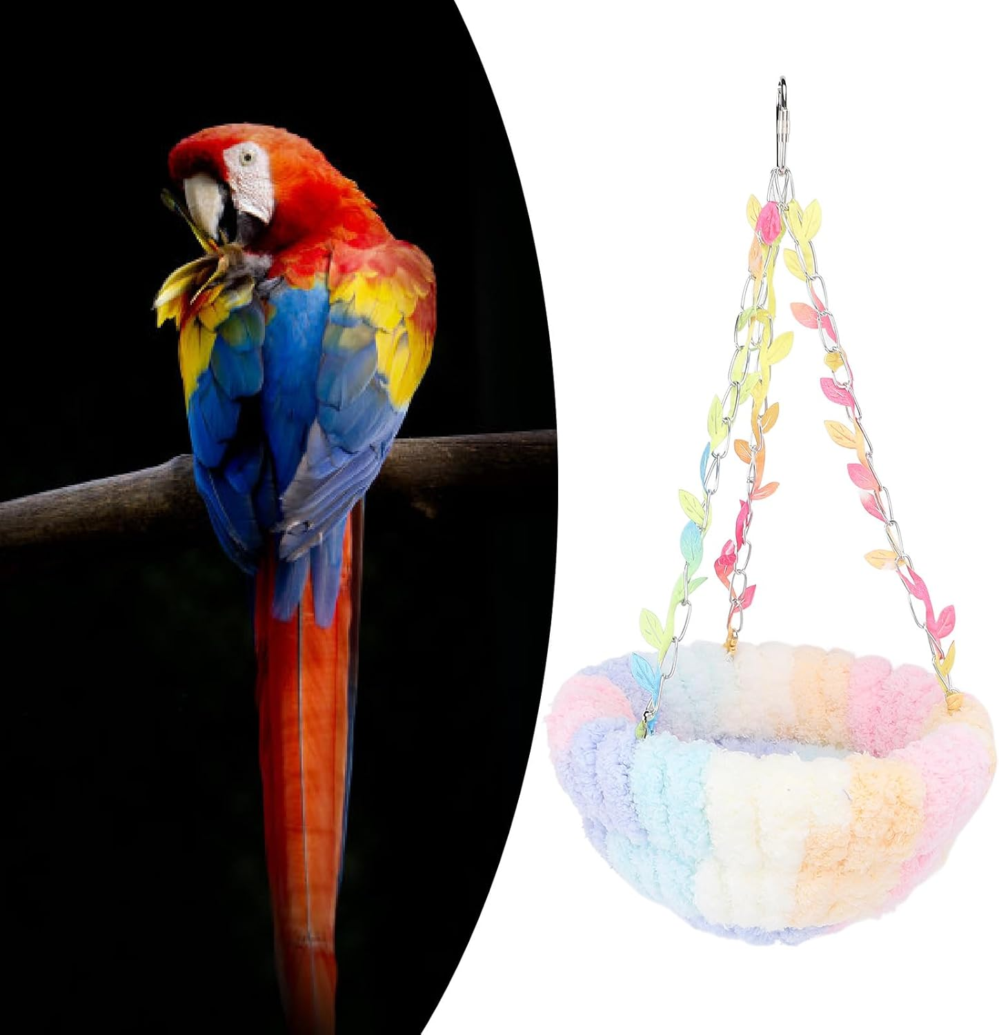 Hanging Bird Bed, Plush Bird Hammock with Vibrant Colors for Cage, Swing Bed for Parakeets Cockatiels Conures Lovebirds image number 2