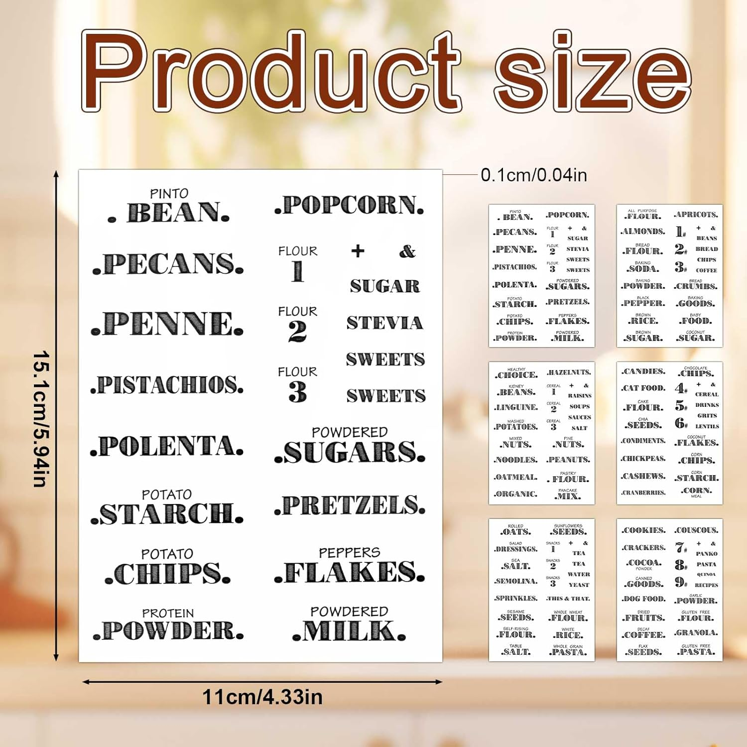 6 Sheets Pantry Labels for Containers, Waterproof PVC Food Storage Labels Self-Adhesive Spice Stickers for Kitchen Organizing image number 6