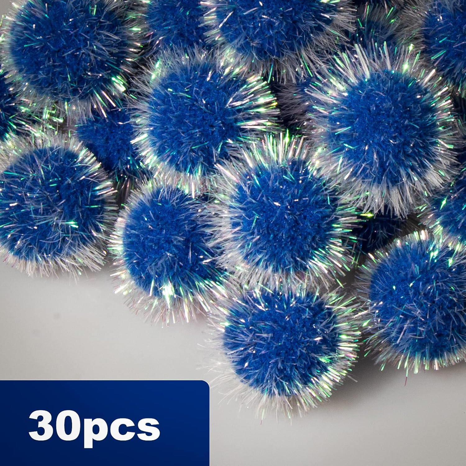 VAPKER 30 Pcs Cat Ball Toys Sparkle Balls Extra Large 2 Inch Cat'S Favorite Chase Glitter Ball Glitter Tinsel Pom Poms Balls Dark Blue Color - [10] White image number 2